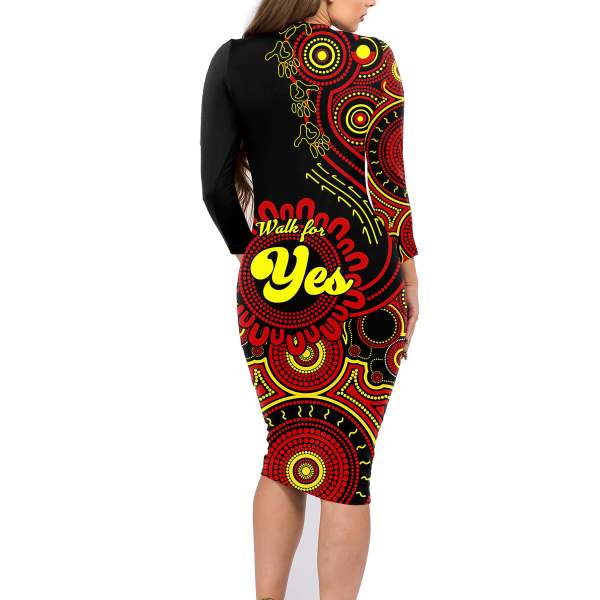 australia-walk-for-yes-family-matching-long-sleeve-bodycon-dress-and-hawaiian-shirt-indigenous-voice-2023-aboriginal-red-vibe