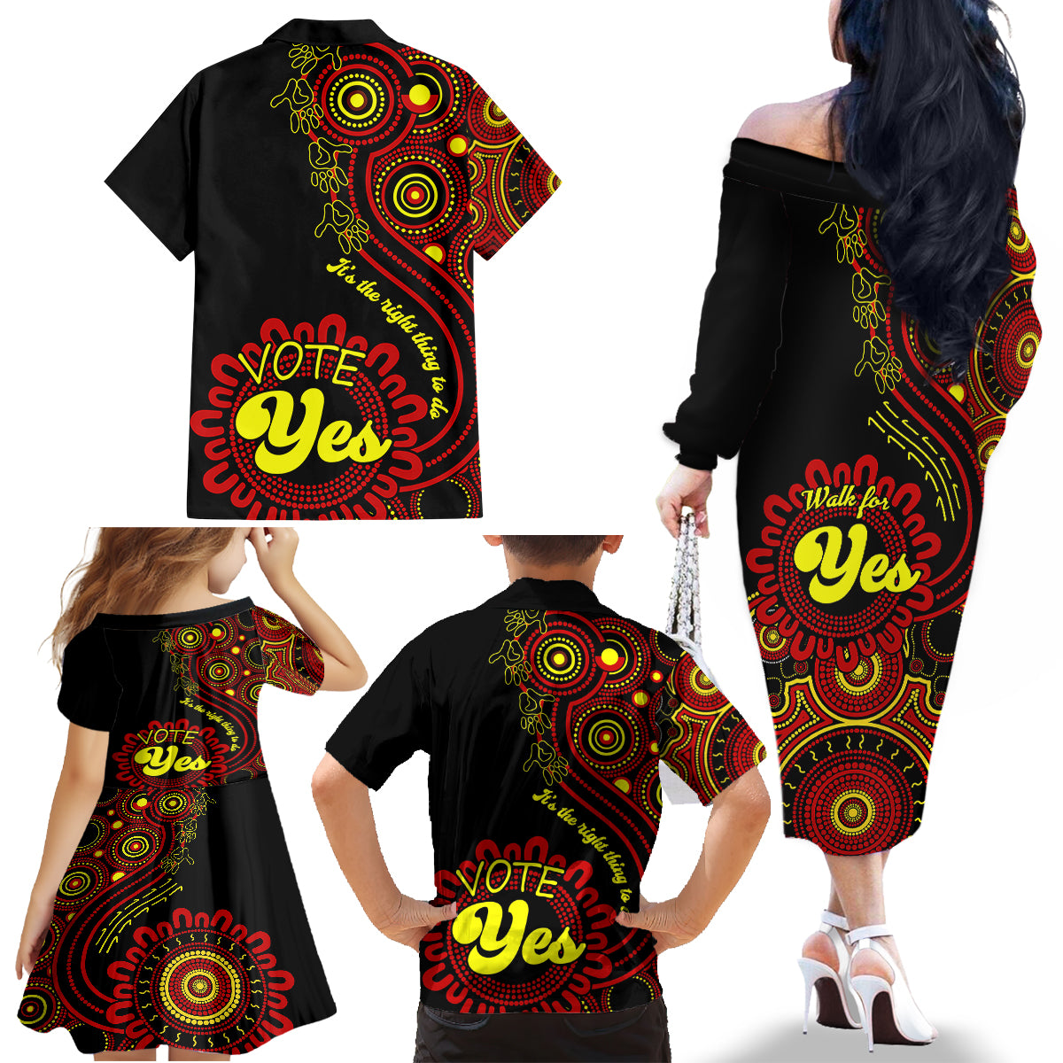 Australia Walk For Yes Family Matching Off Shoulder Long Sleeve Dress and Hawaiian Shirt Indigenous Voice 2023 Aboriginal Red Vibe LT9