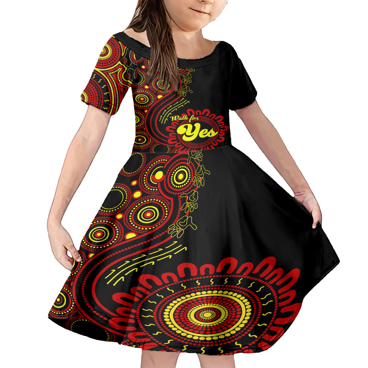 australia-walk-for-yes-family-matching-off-shoulder-maxi-dress-and-hawaiian-shirt-indigenous-voice-2023-aboriginal-red-vibe