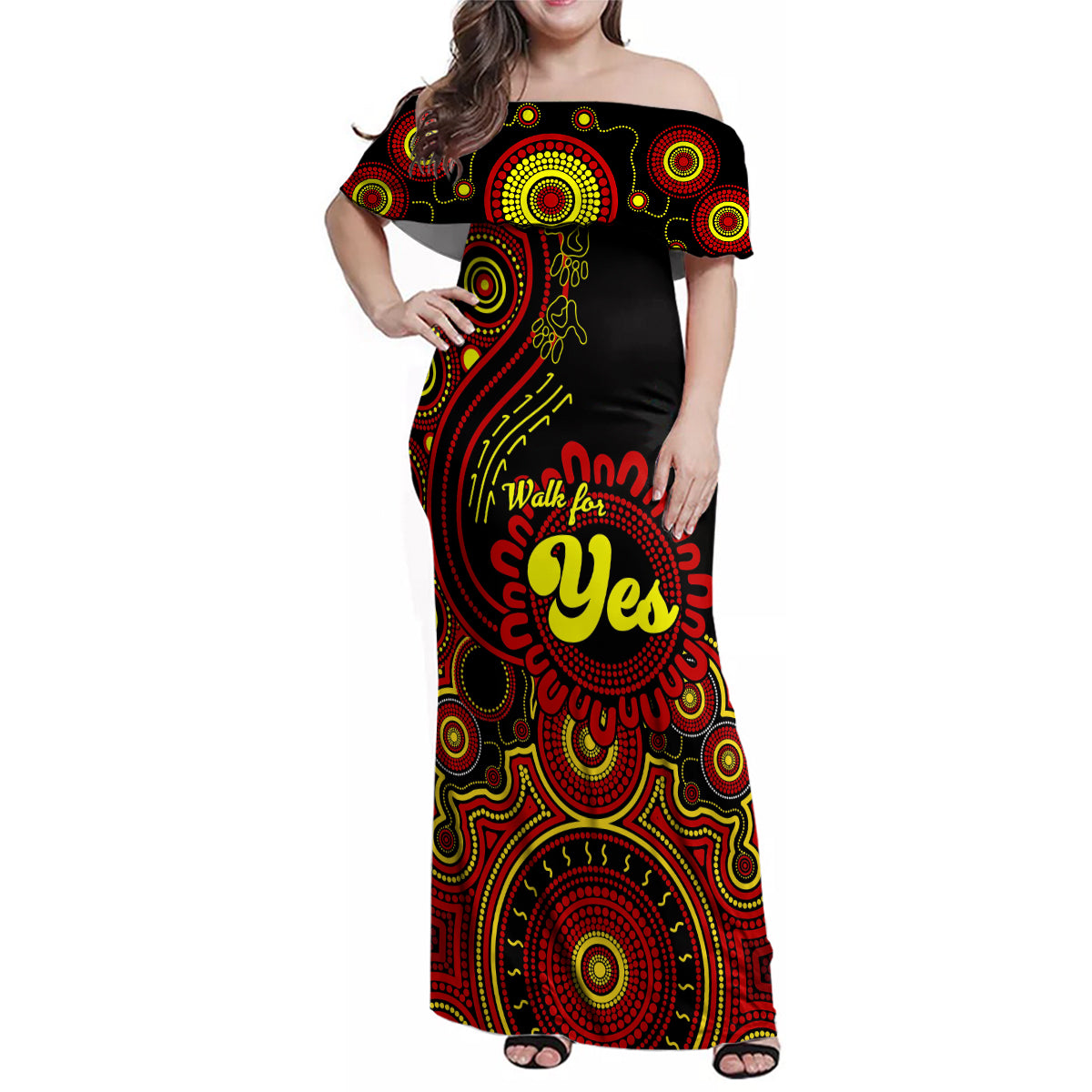 australia-walk-for-yes-family-matching-off-shoulder-maxi-dress-and-hawaiian-shirt-indigenous-voice-2023-aboriginal-red-vibe