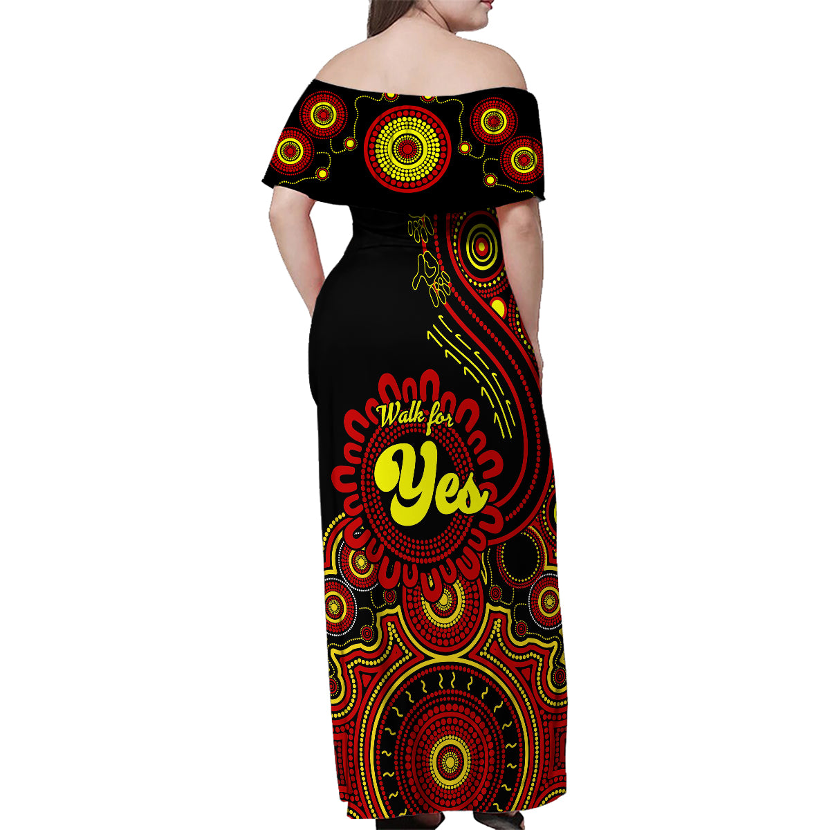 australia-walk-for-yes-family-matching-off-shoulder-maxi-dress-and-hawaiian-shirt-indigenous-voice-2023-aboriginal-red-vibe