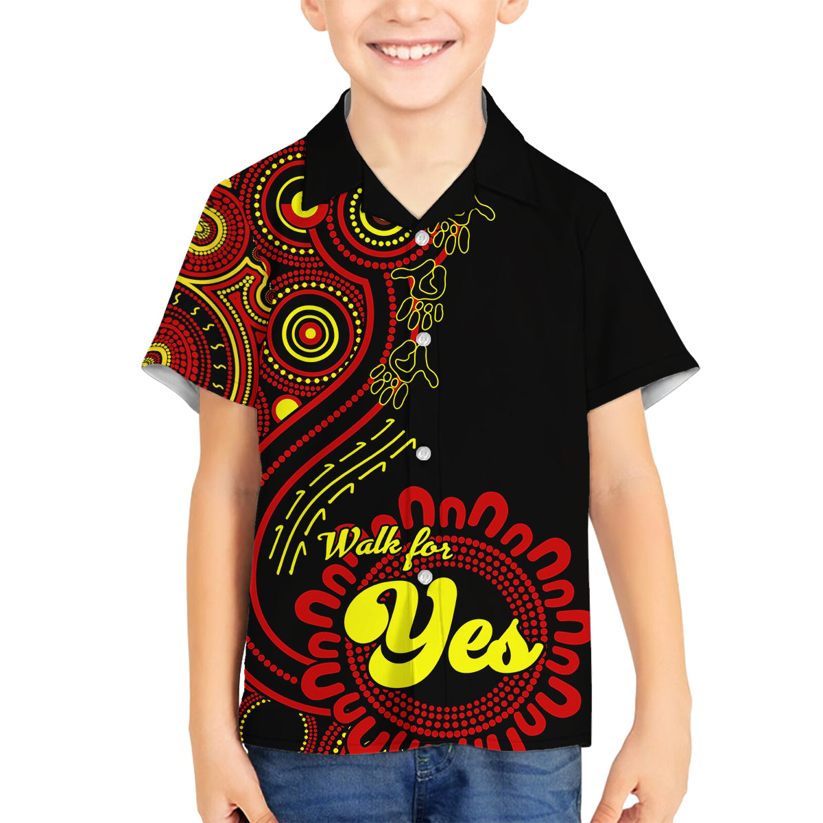 australia-walk-for-yes-family-matching-off-shoulder-short-dress-and-hawaiian-shirt-indigenous-voice-2023-aboriginal-red-vibe