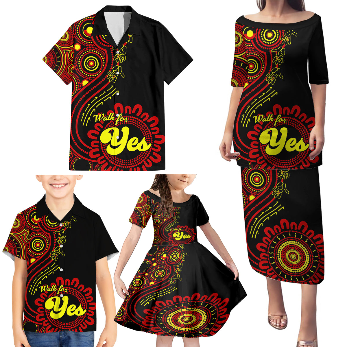 australia-walk-for-yes-family-matching-puletasi-dress-and-hawaiian-shirt-indigenous-voice-2023-aboriginal-red-vibe