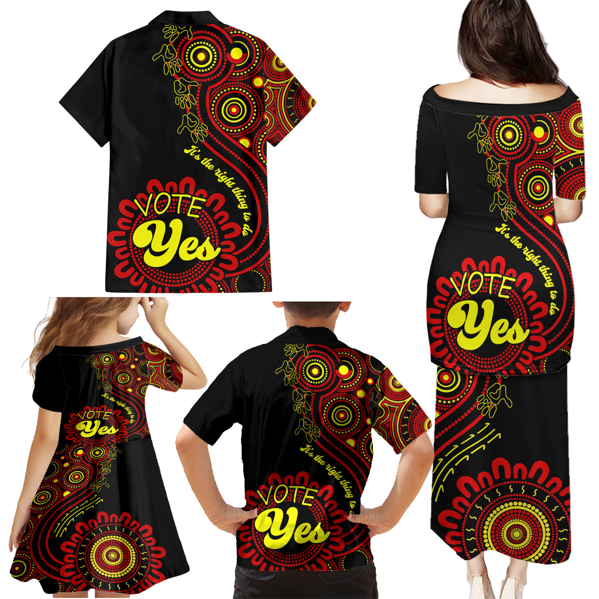 australia-walk-for-yes-family-matching-puletasi-dress-and-hawaiian-shirt-indigenous-voice-2023-aboriginal-red-vibe