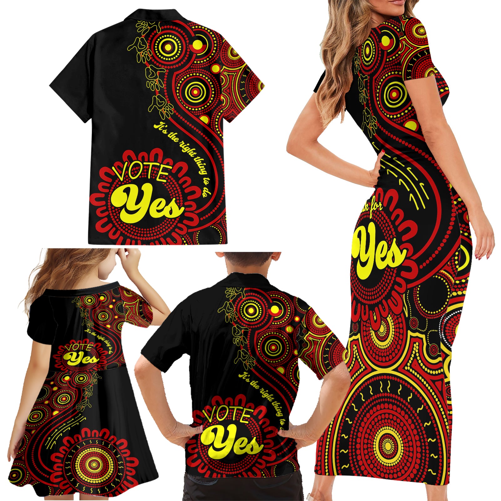 australia-walk-for-yes-family-matching-short-sleeve-bodycon-dress-and-hawaiian-shirt-indigenous-voice-2023-aboriginal-red-vibe