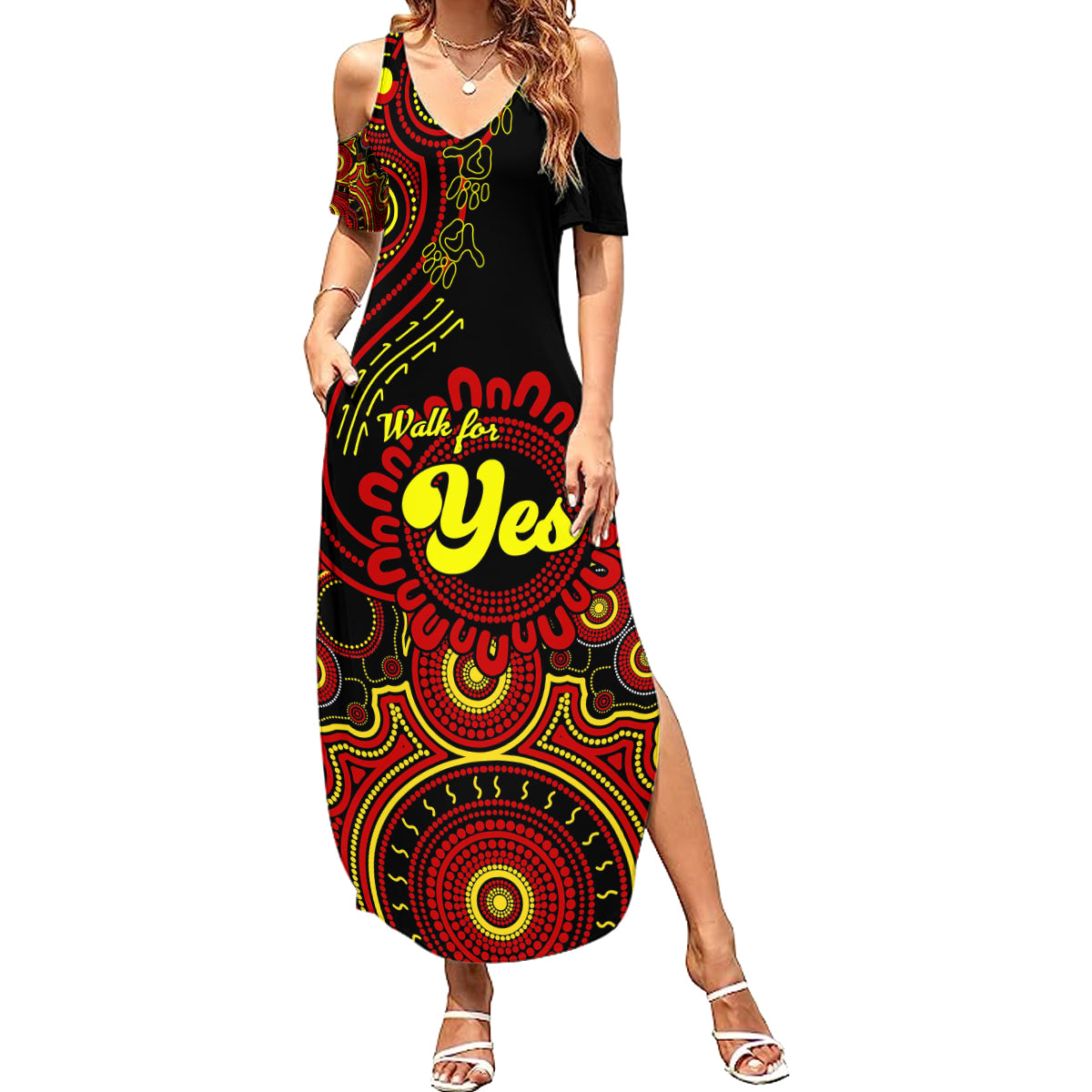 australia-walk-for-yes-family-matching-summer-maxi-dress-and-hawaiian-shirt-indigenous-voice-2023-aboriginal-red-vibe