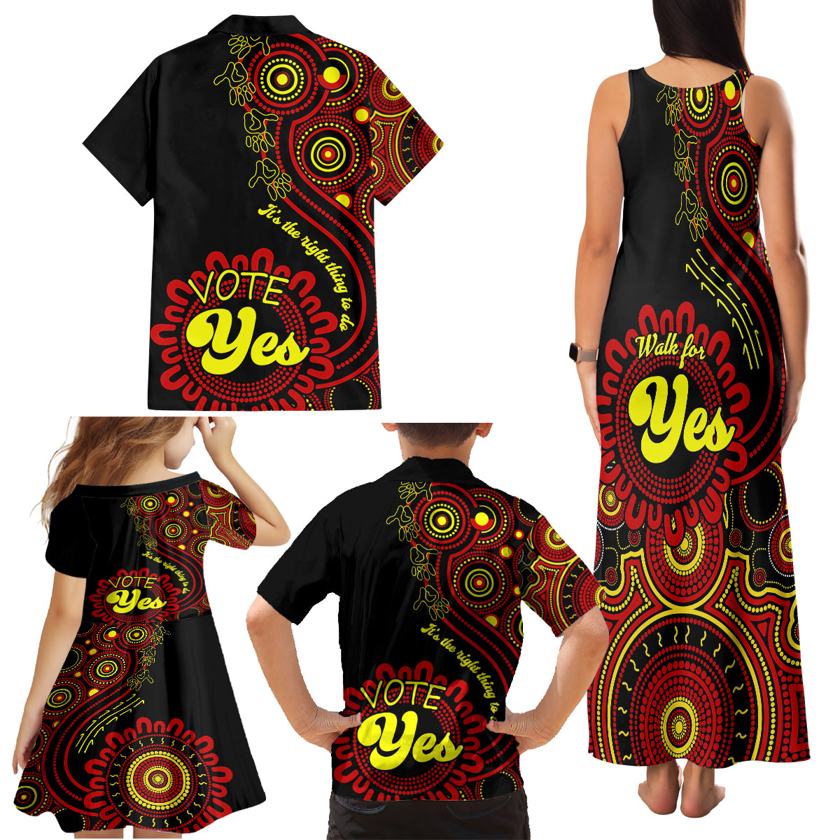 australia-walk-for-yes-family-matching-tank-maxi-dress-and-hawaiian-shirt-indigenous-voice-2023-aboriginal-red-vibe