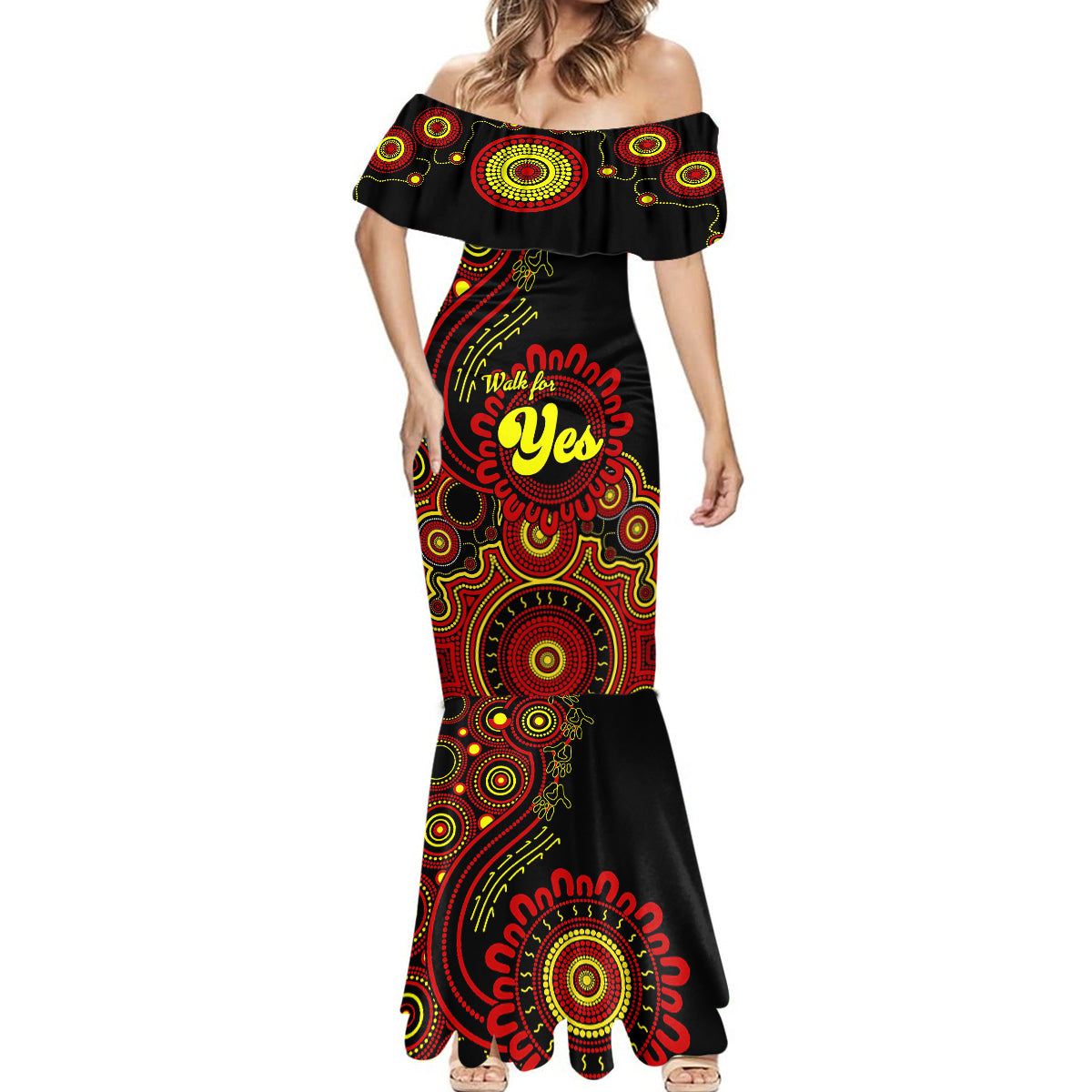 australia-walk-for-yes-mermaid-dress-indigenous-voice-2023-aboriginal-red-vibe