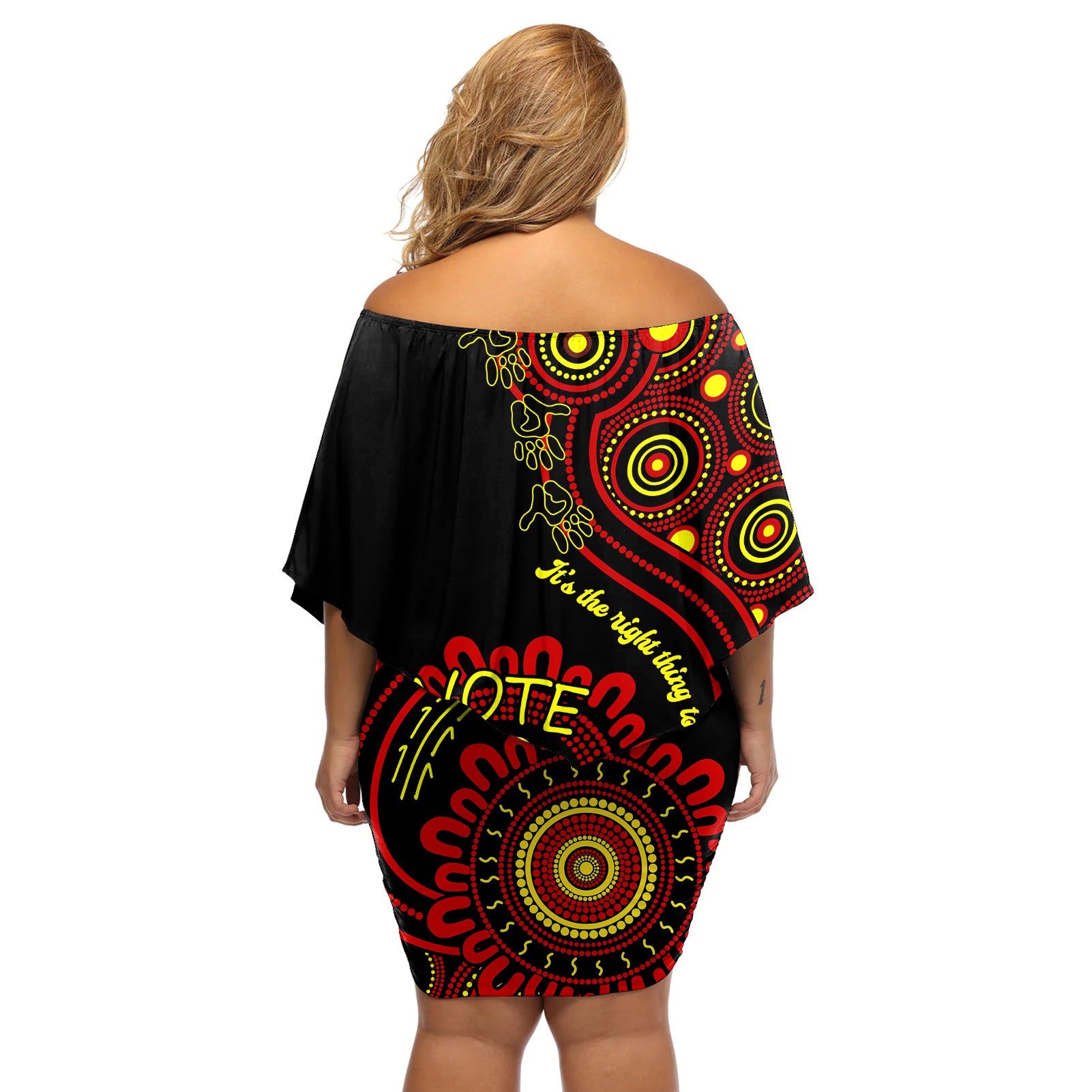 australia-walk-for-yes-off-shoulder-short-dress-indigenous-voice-2023-aboriginal-red-vibe