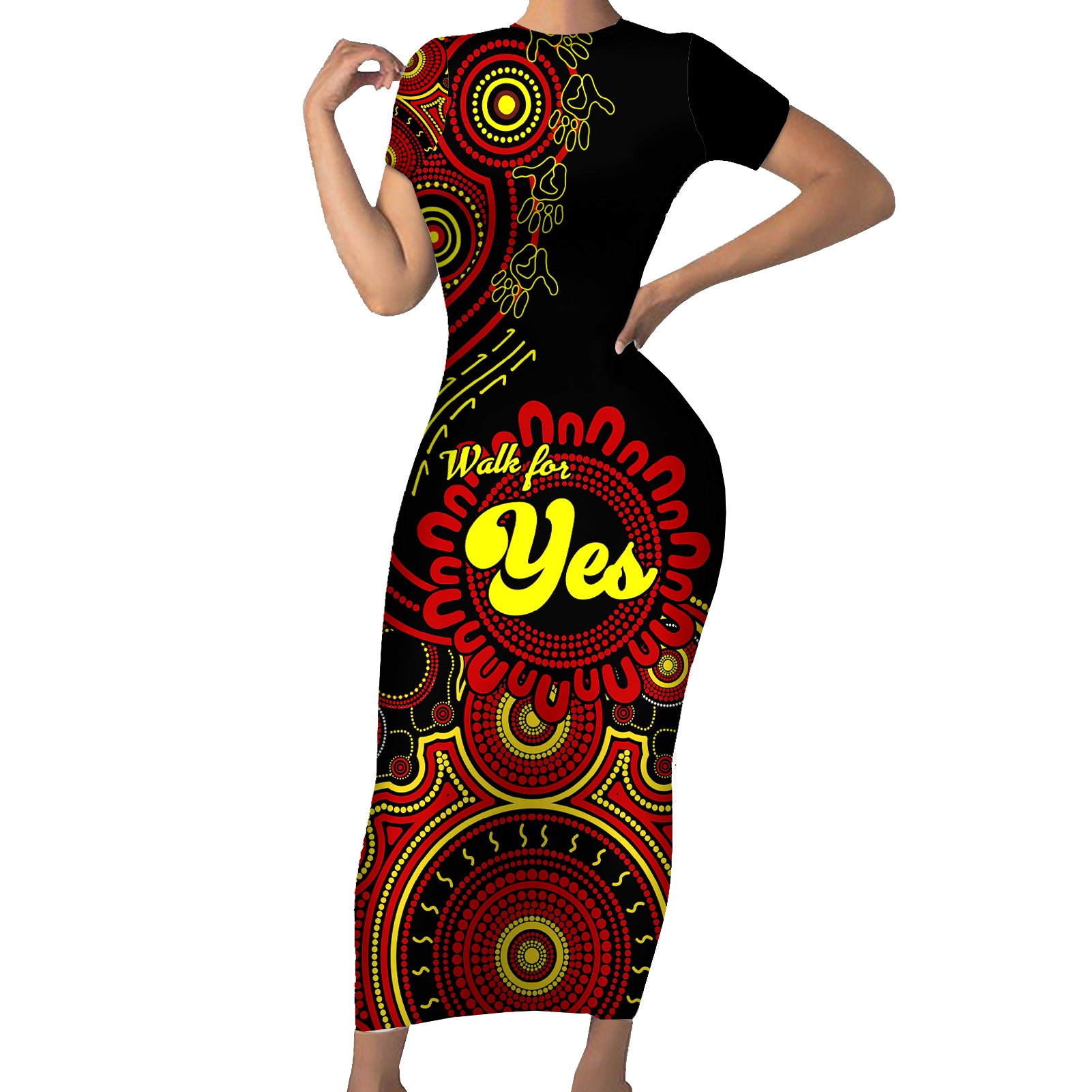 australia-walk-for-yes-short-sleeve-bodycon-dress-indigenous-voice-2023-aboriginal-red-vibe