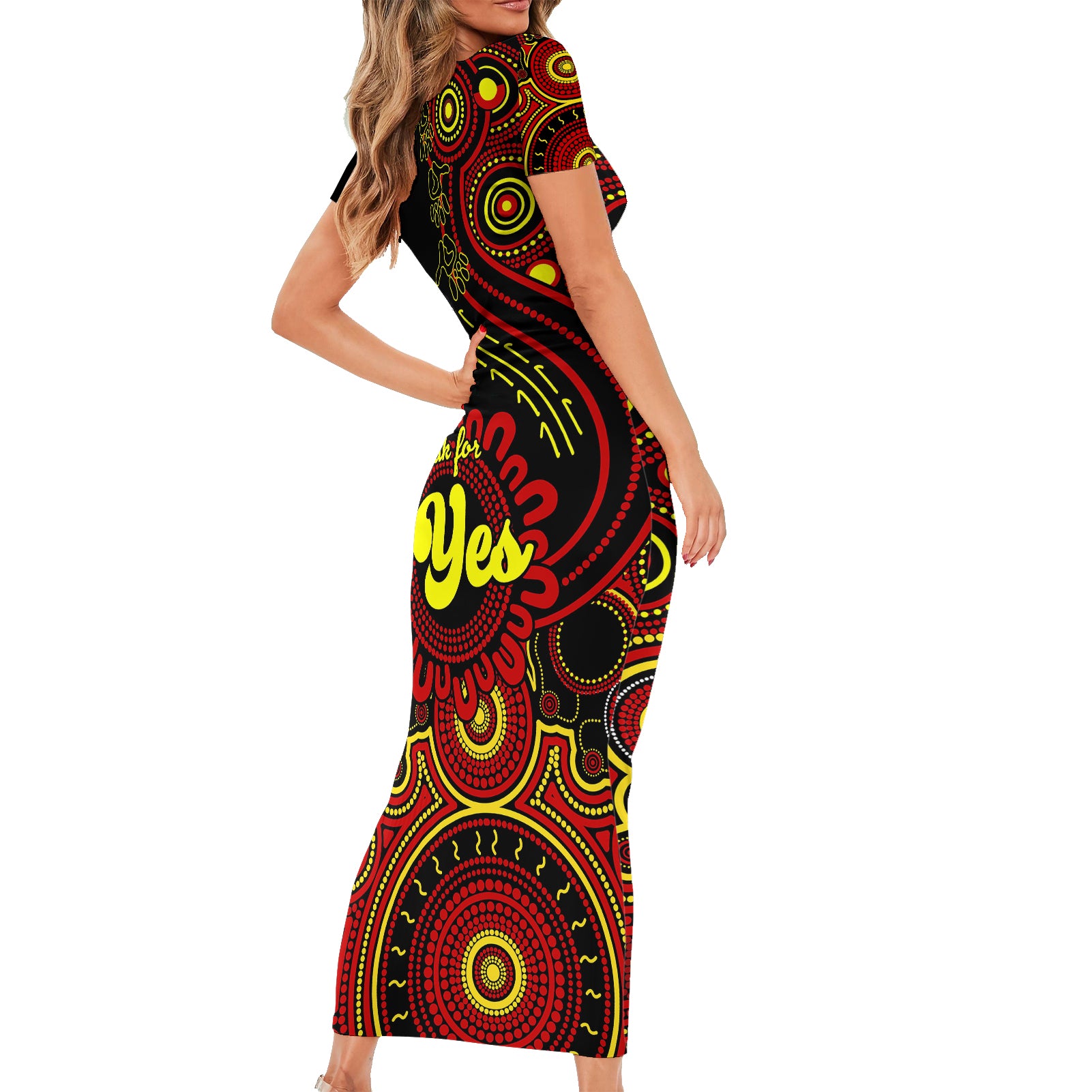 australia-walk-for-yes-short-sleeve-bodycon-dress-indigenous-voice-2023-aboriginal-red-vibe