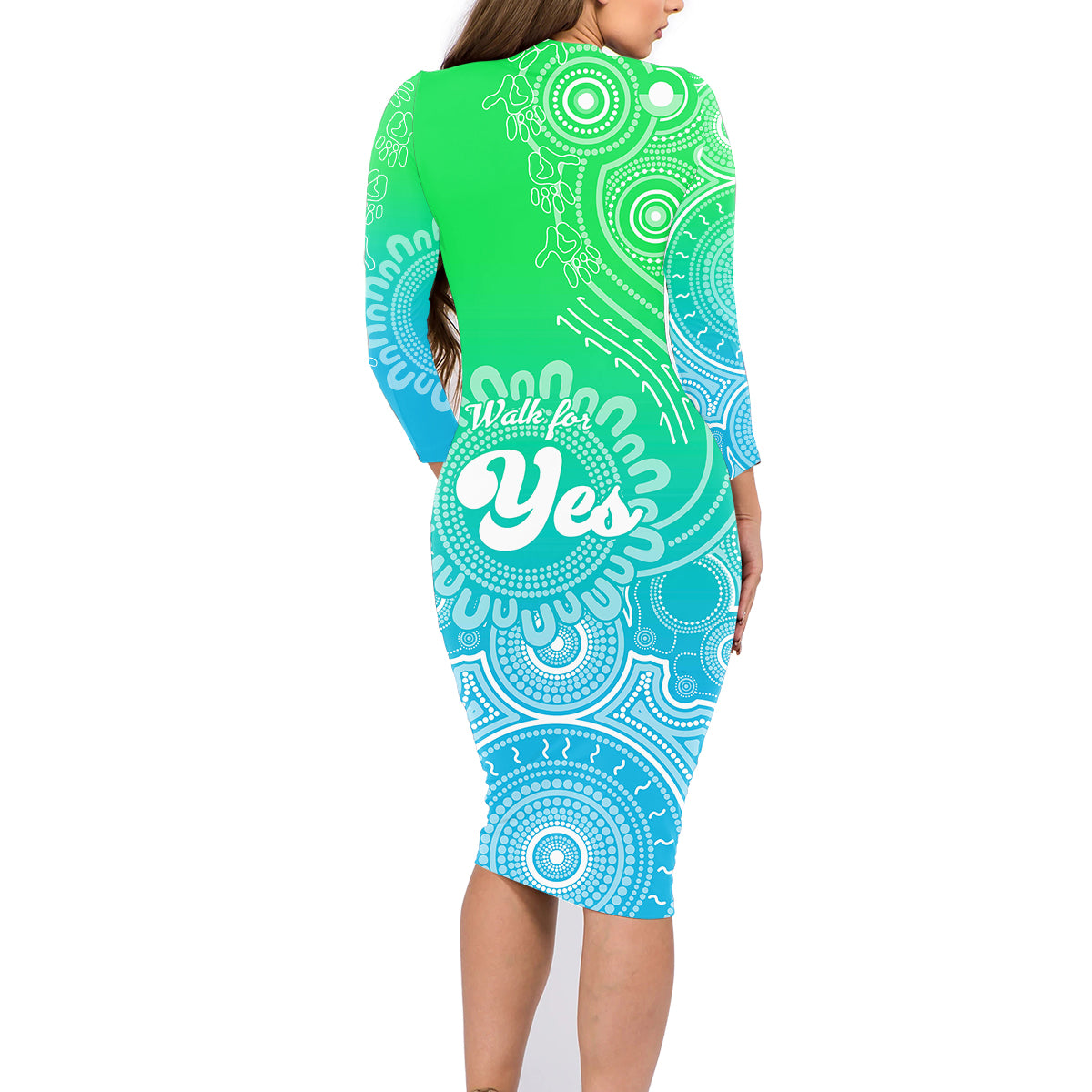 australia-walk-for-yes-family-matching-long-sleeve-bodycon-dress-and-hawaiian-shirt-indigenous-voice-2023-aboriginal-green-vibe