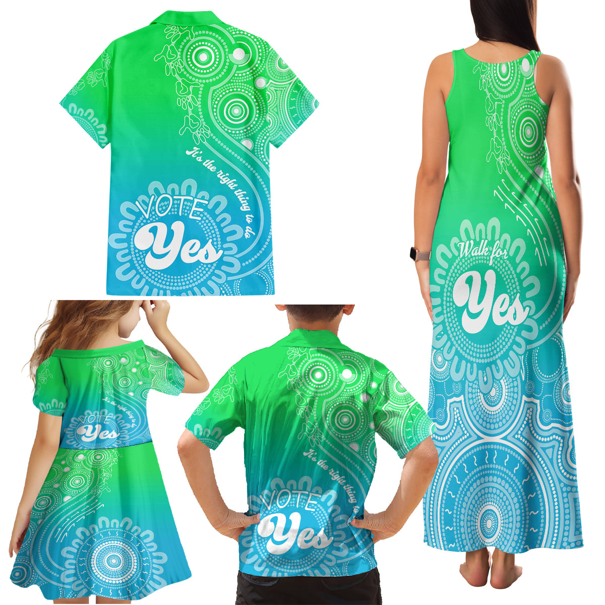 australia-walk-for-yes-family-matching-tank-maxi-dress-and-hawaiian-shirt-indigenous-voice-2023-aboriginal-green-vibe