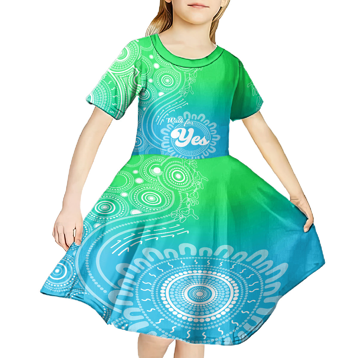 Australia Walk For Yes Kid Short Sleeve Dress Indigenous Voice 2023 Aboriginal Green Vibe - Vibe Hoodie Shop