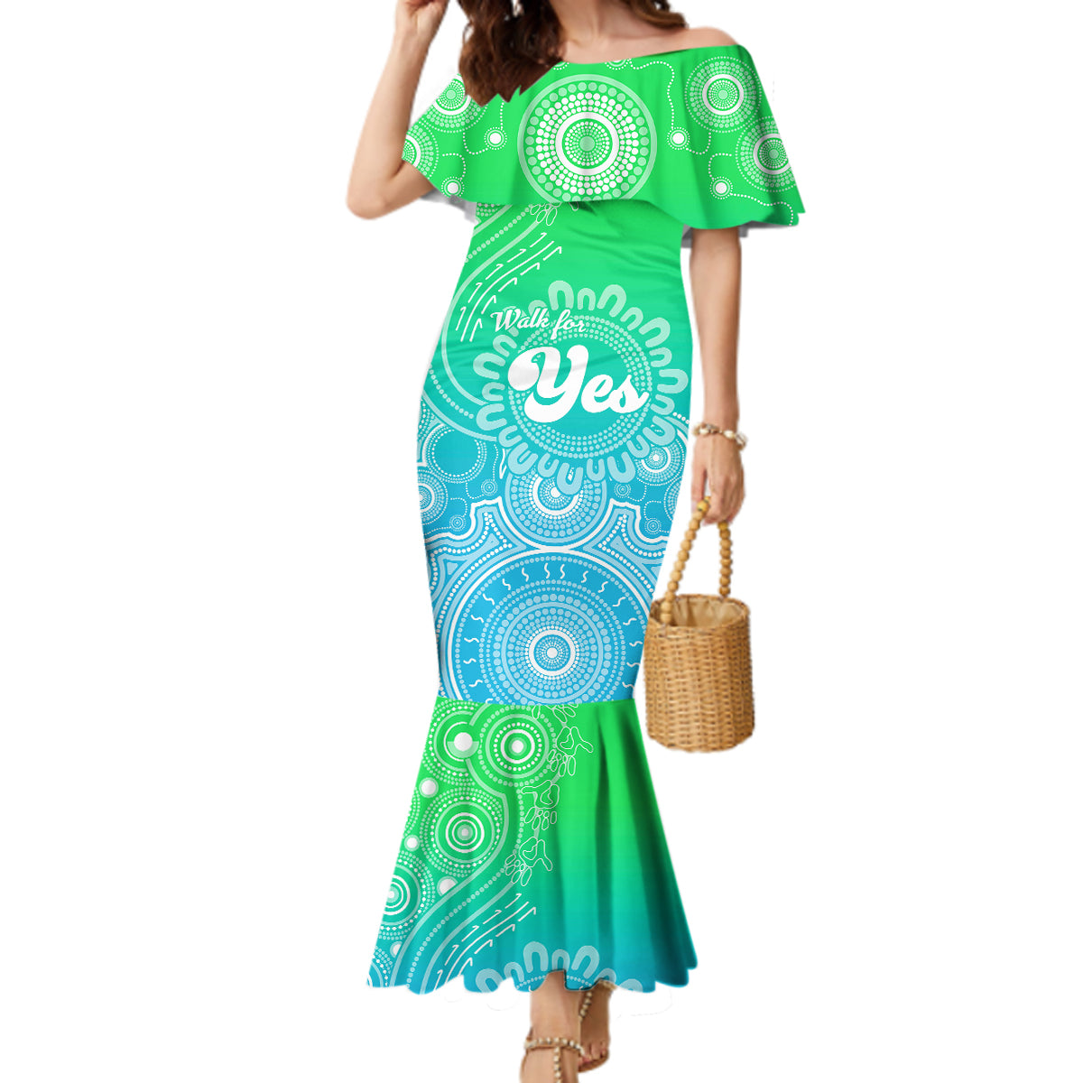 australia-walk-for-yes-mermaid-dress-indigenous-voice-2023-aboriginal-green-vibe