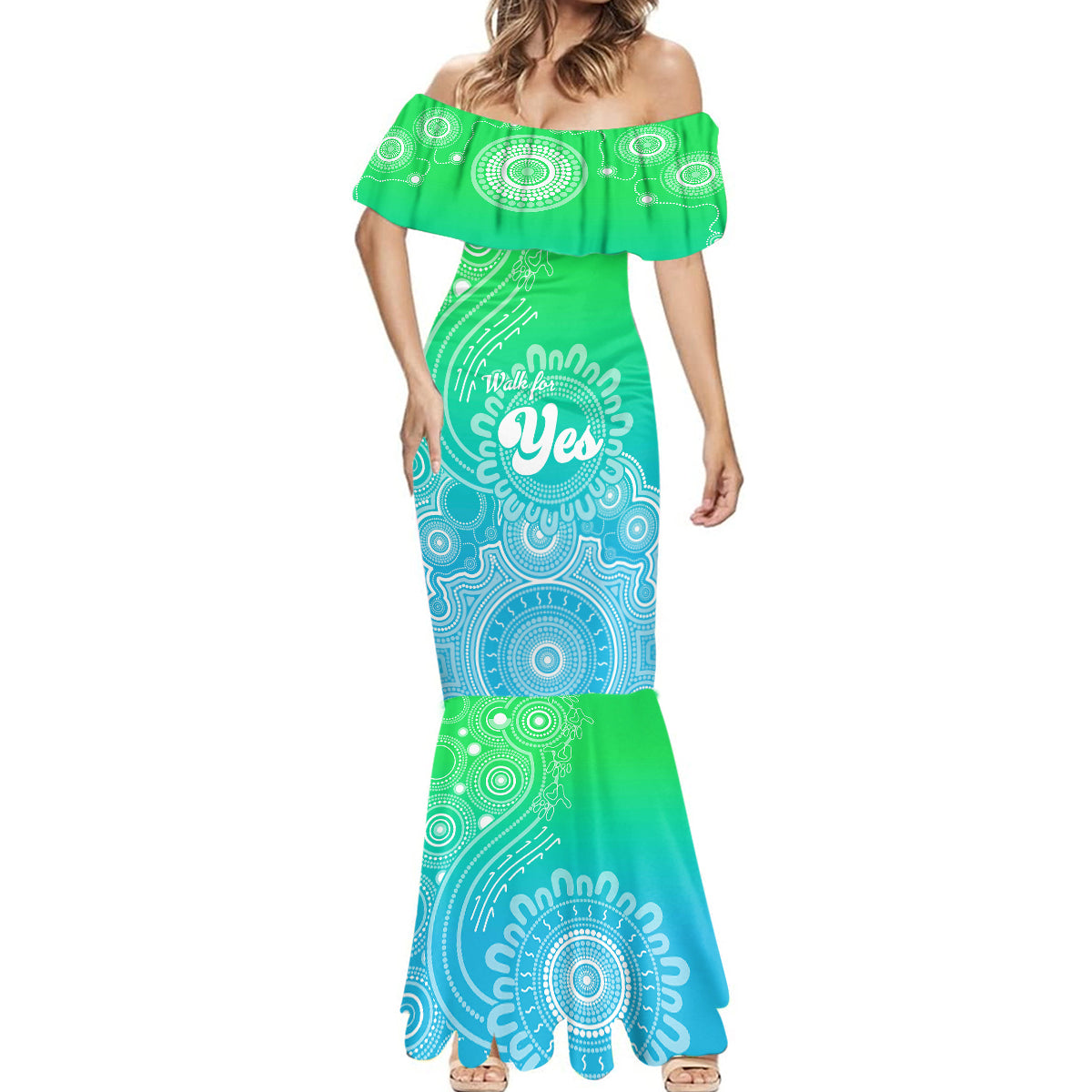 australia-walk-for-yes-mermaid-dress-indigenous-voice-2023-aboriginal-green-vibe