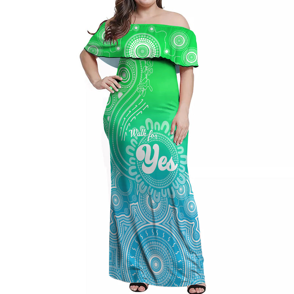 australia-walk-for-yes-off-shoulder-maxi-dress-indigenous-voice-2023-aboriginal-green-vibe