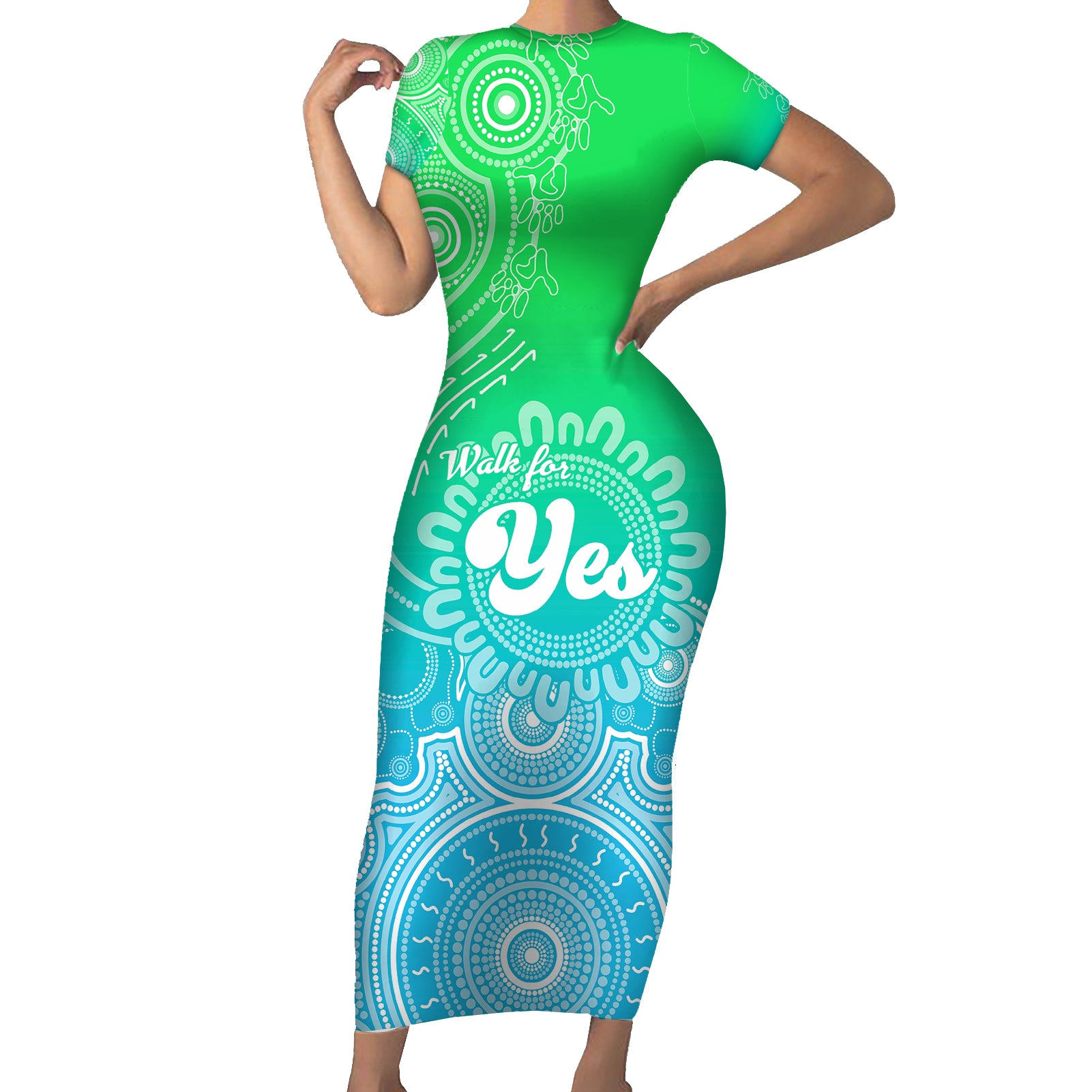 australia-walk-for-yes-short-sleeve-bodycon-dress-indigenous-voice-2023-aboriginal-green-vibe