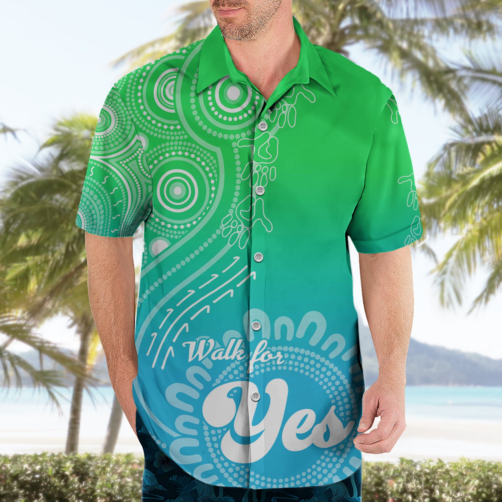 Personalised Australia Walk For Yes Hawaiian Shirt Indigenous Voice 2023 Aboriginal Green Vibe - Vibe Hoodie Shop