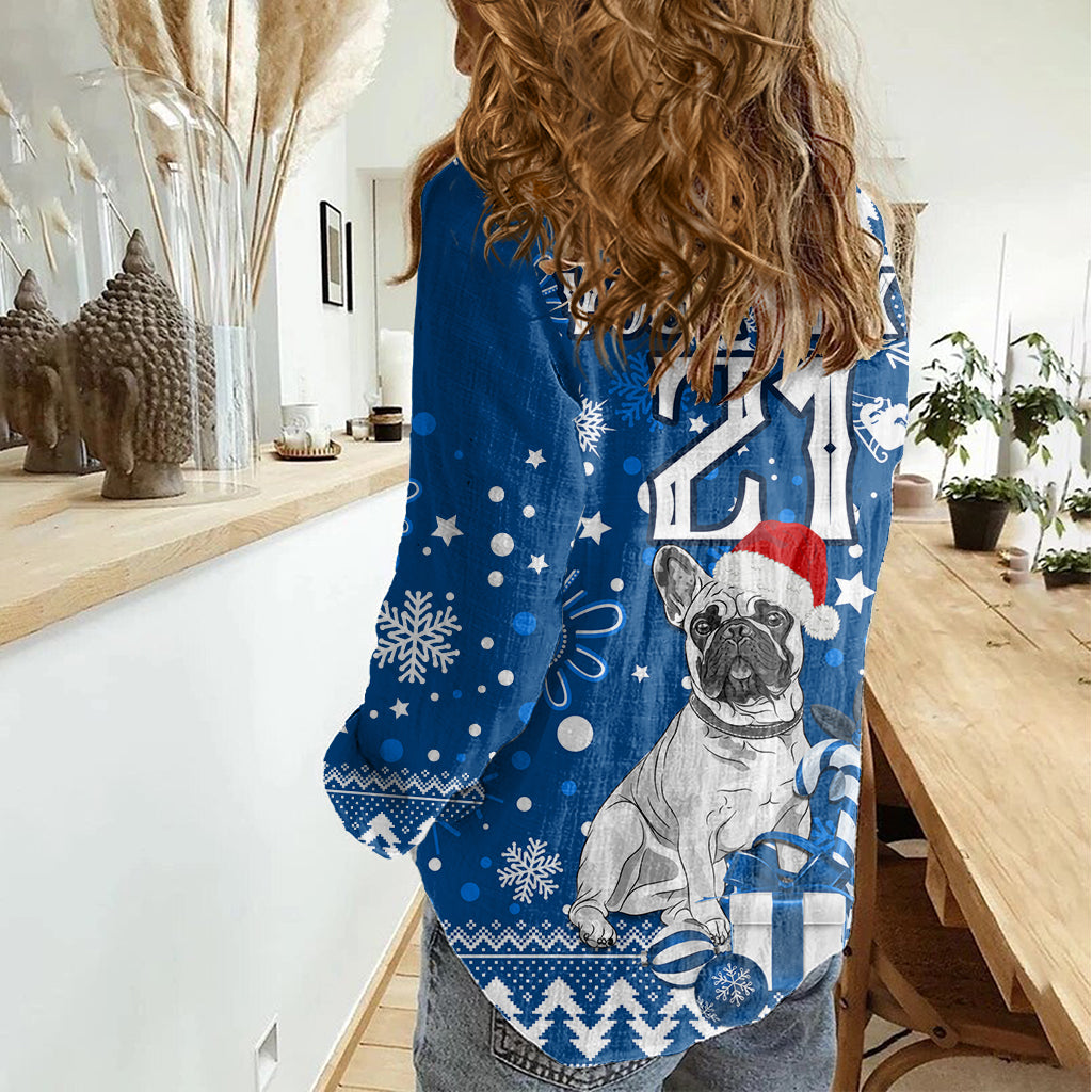 Custom Bulldogs Rugby Women Casual Shirt Christmas Vibe 2023 - Vibe Hoodie Shop