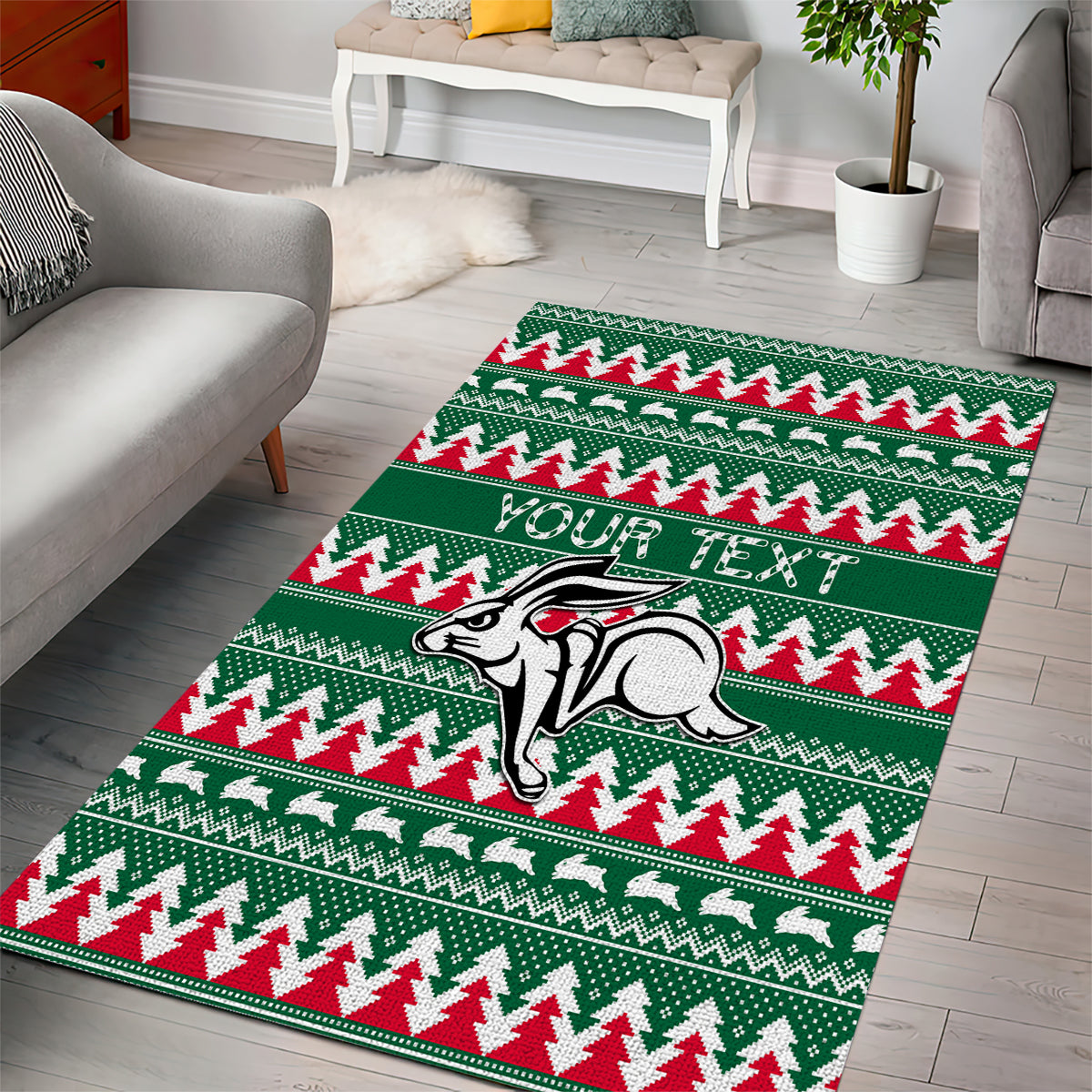 Personalised Rabbitohs Rugby Area Rug Christmas Simple Vibe 2023 - Vibe Hoodie Shop