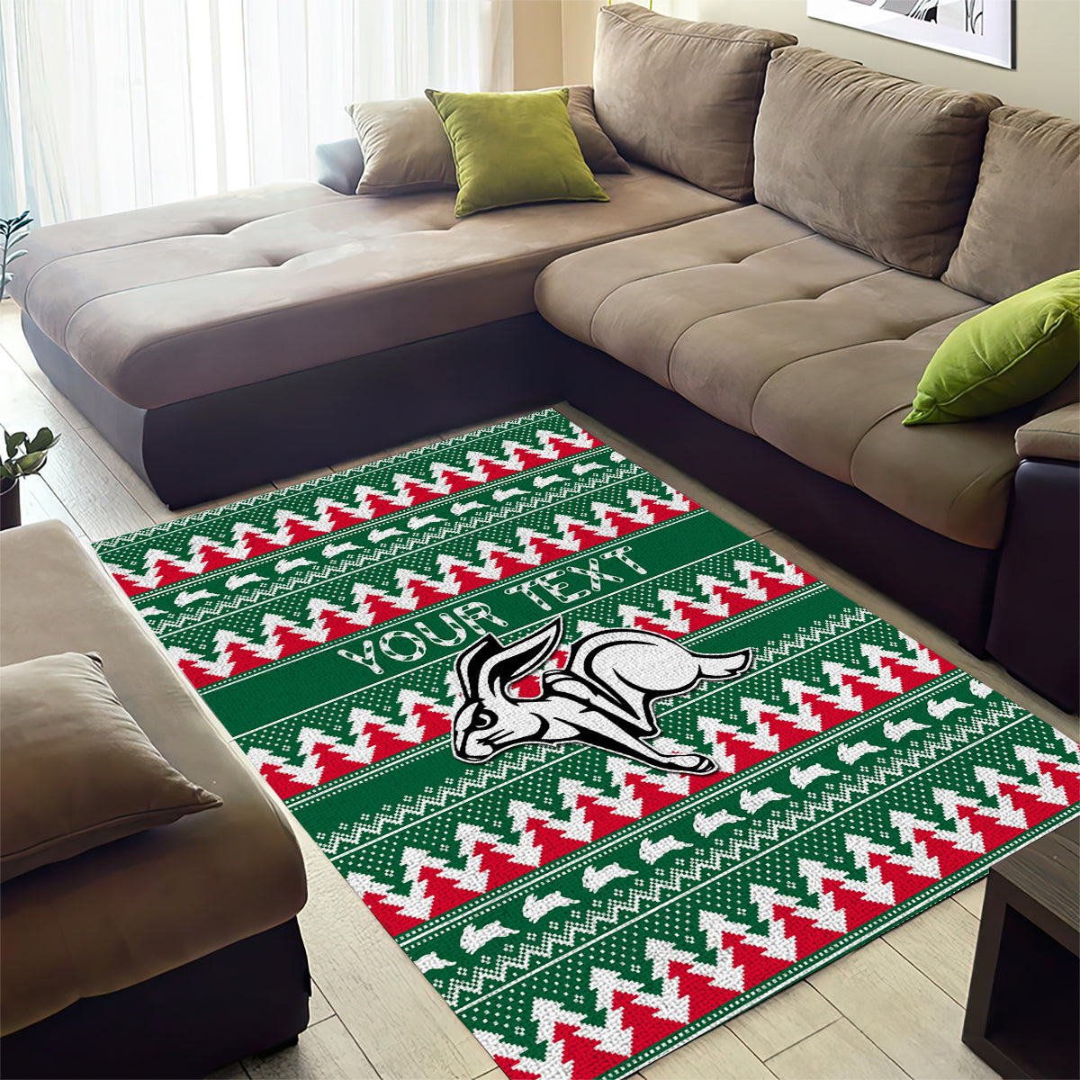 Personalised Rabbitohs Rugby Area Rug Christmas Simple Vibe 2023 - Vibe Hoodie Shop