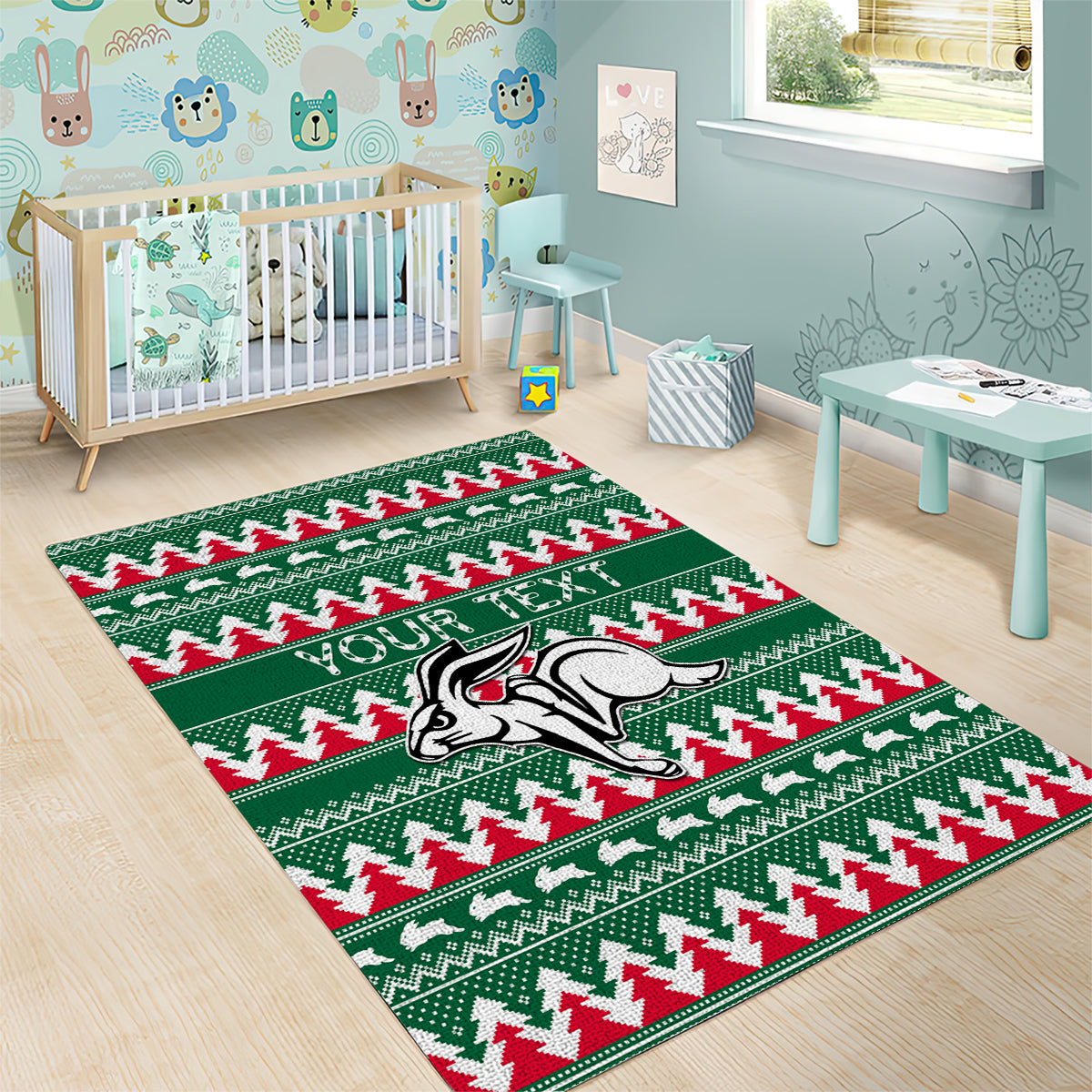 Personalised Rabbitohs Rugby Area Rug Christmas Simple Vibe 2023 - Vibe Hoodie Shop