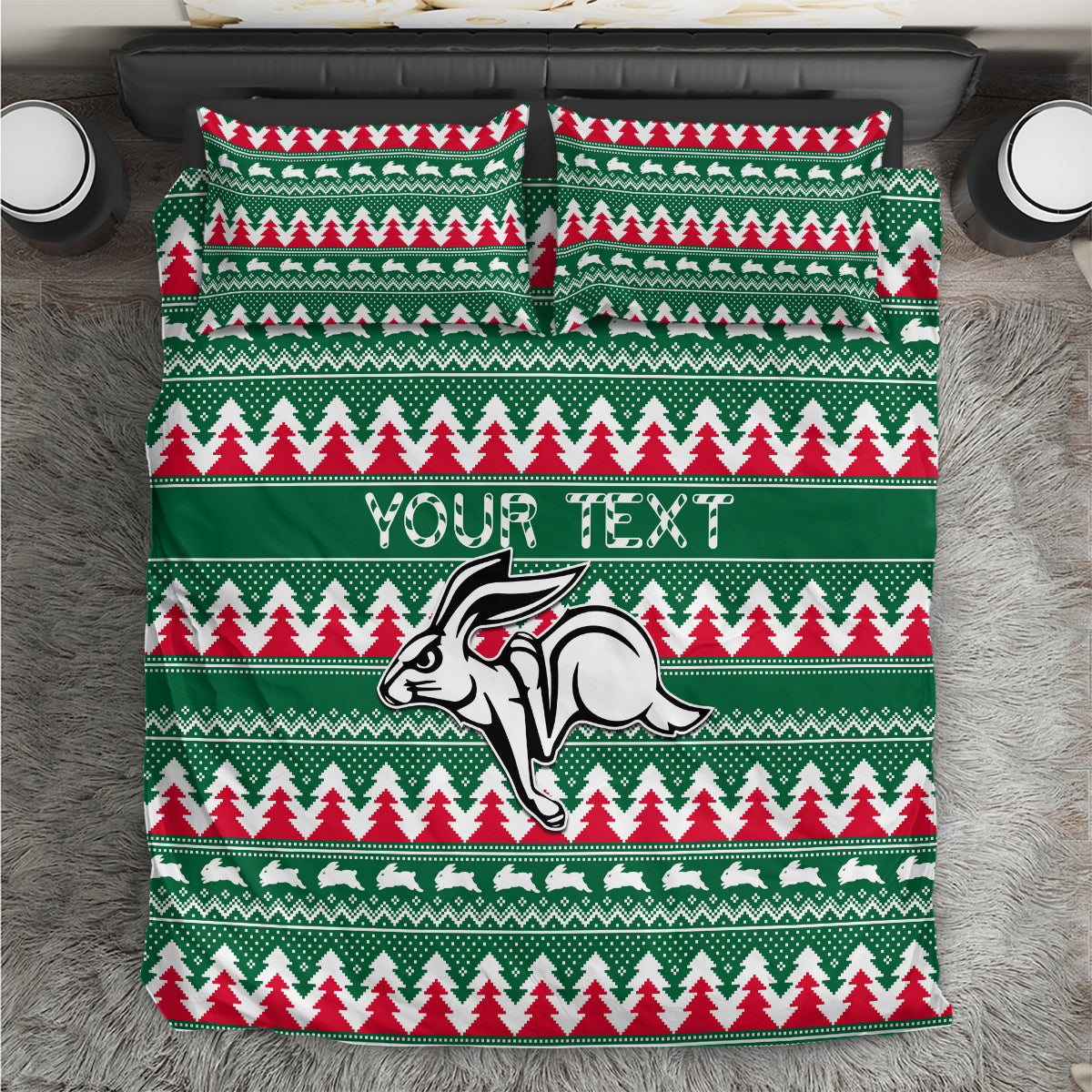 Personalised Rabbitohs Rugby Bedding Set Christmas Simple Vibe 2023 - Vibe Hoodie Shop