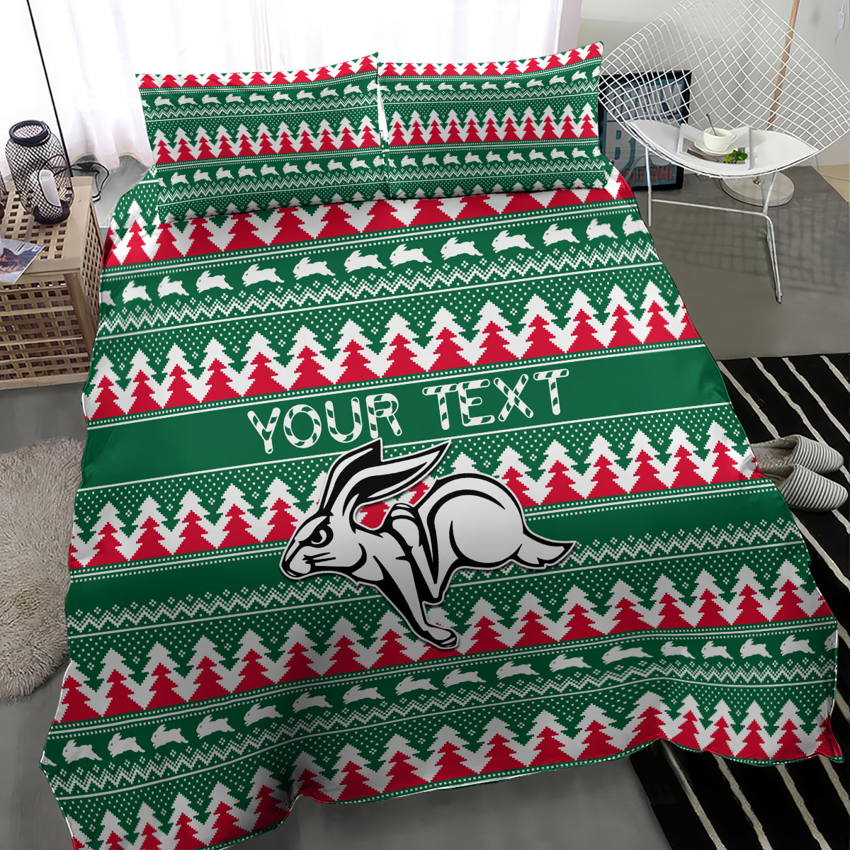 Personalised Rabbitohs Rugby Bedding Set Christmas Simple Vibe 2023 - Vibe Hoodie Shop