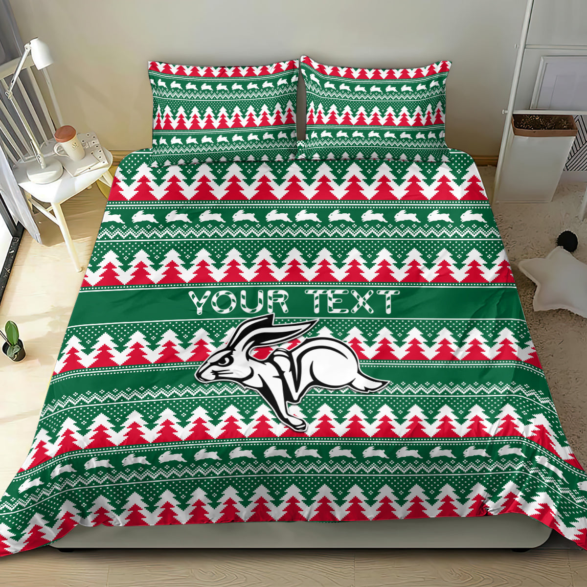 Personalised Rabbitohs Rugby Bedding Set Christmas Simple Vibe 2023 - Vibe Hoodie Shop
