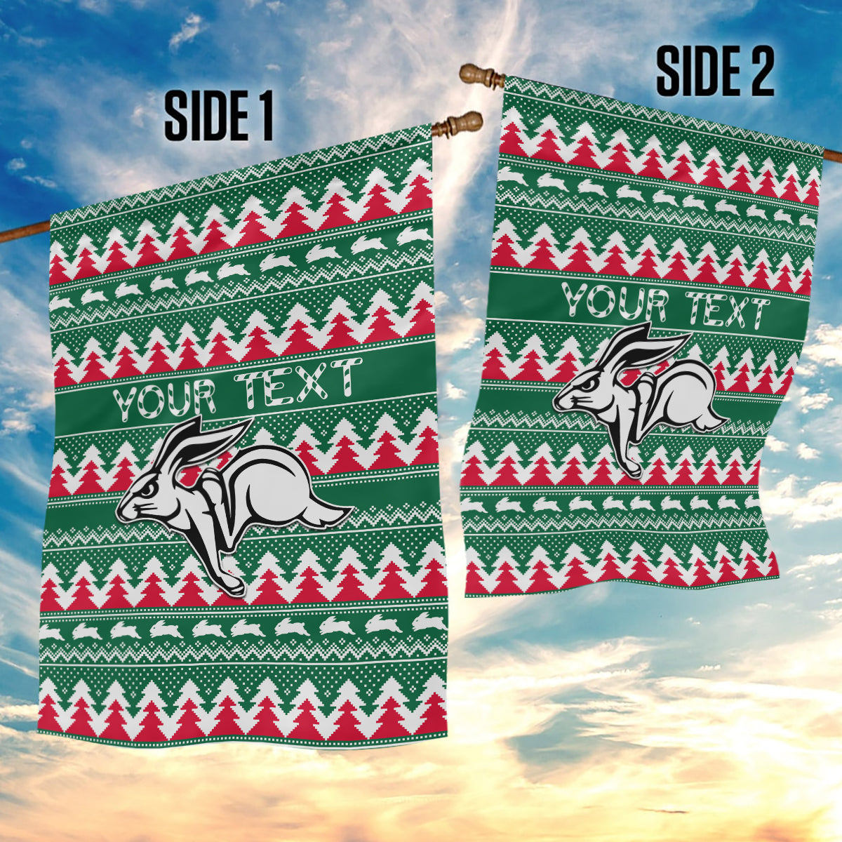 Personalised Rabbitohs Rugby Garden Flag Christmas Simple Vibe 2023 - Vibe Hoodie Shop