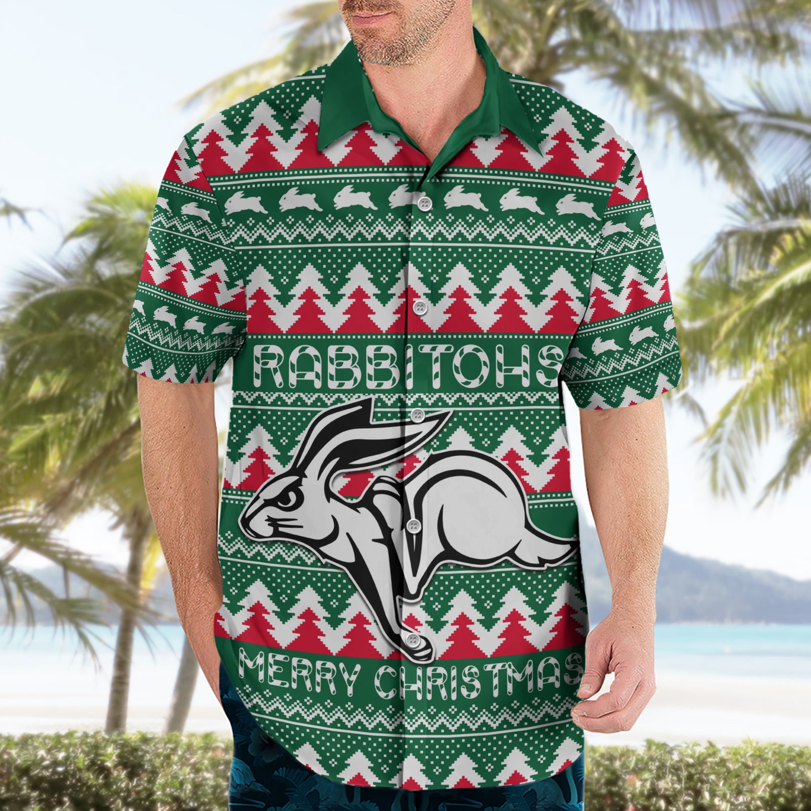 Personalised Rabbitohs Rugby Hawaiian Shirt Christmas Simple Vibe 2023 - Vibe Hoodie Shop