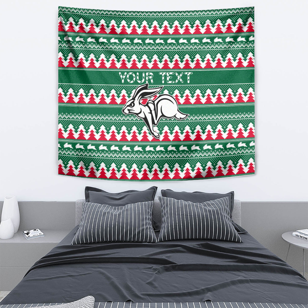 Personalised Rabbitohs Rugby Tapestry Christmas Simple Vibe 2023 - Vibe Hoodie Shop