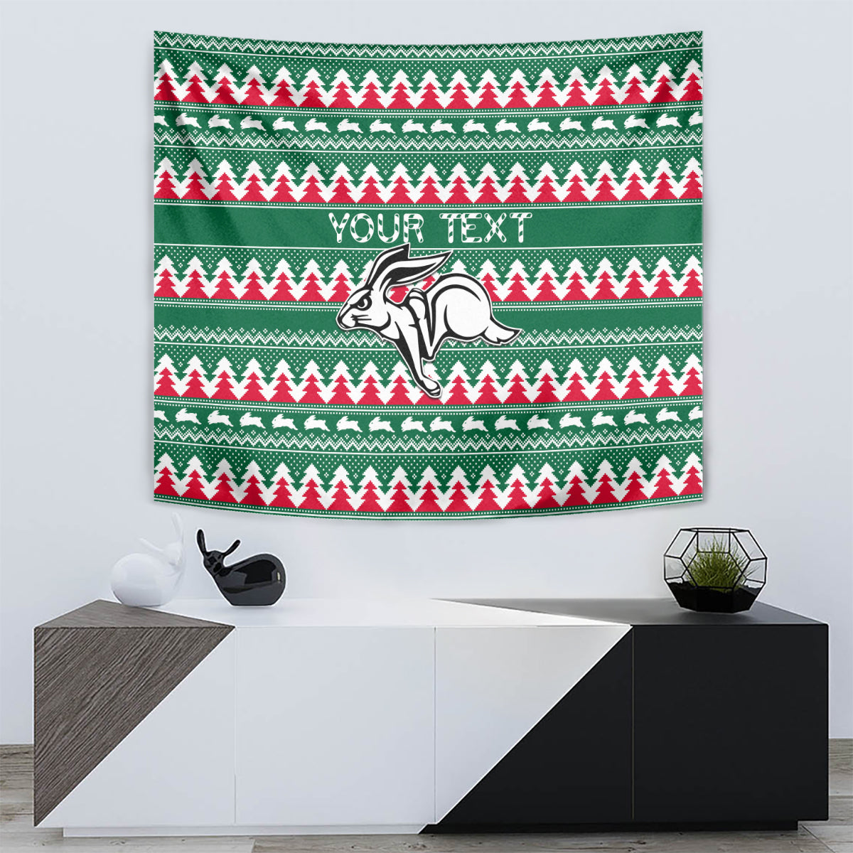 Personalised Rabbitohs Rugby Tapestry Christmas Simple Vibe 2023 - Vibe Hoodie Shop