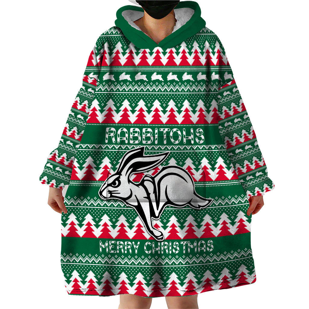 Personalised Rabbitohs Rugby Wearable Blanket Hoodie Christmas Simple Vibe 2023 - Vibe Hoodie Shop