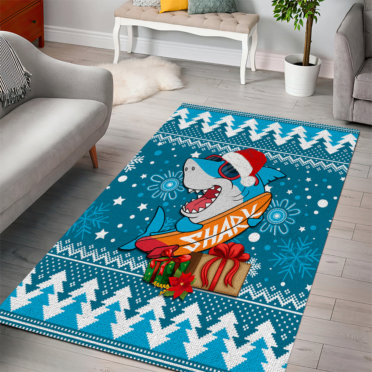 Sharks Rugby Area Rug Chirstmas Vibe 2023 - Vibe Hoodie Shop