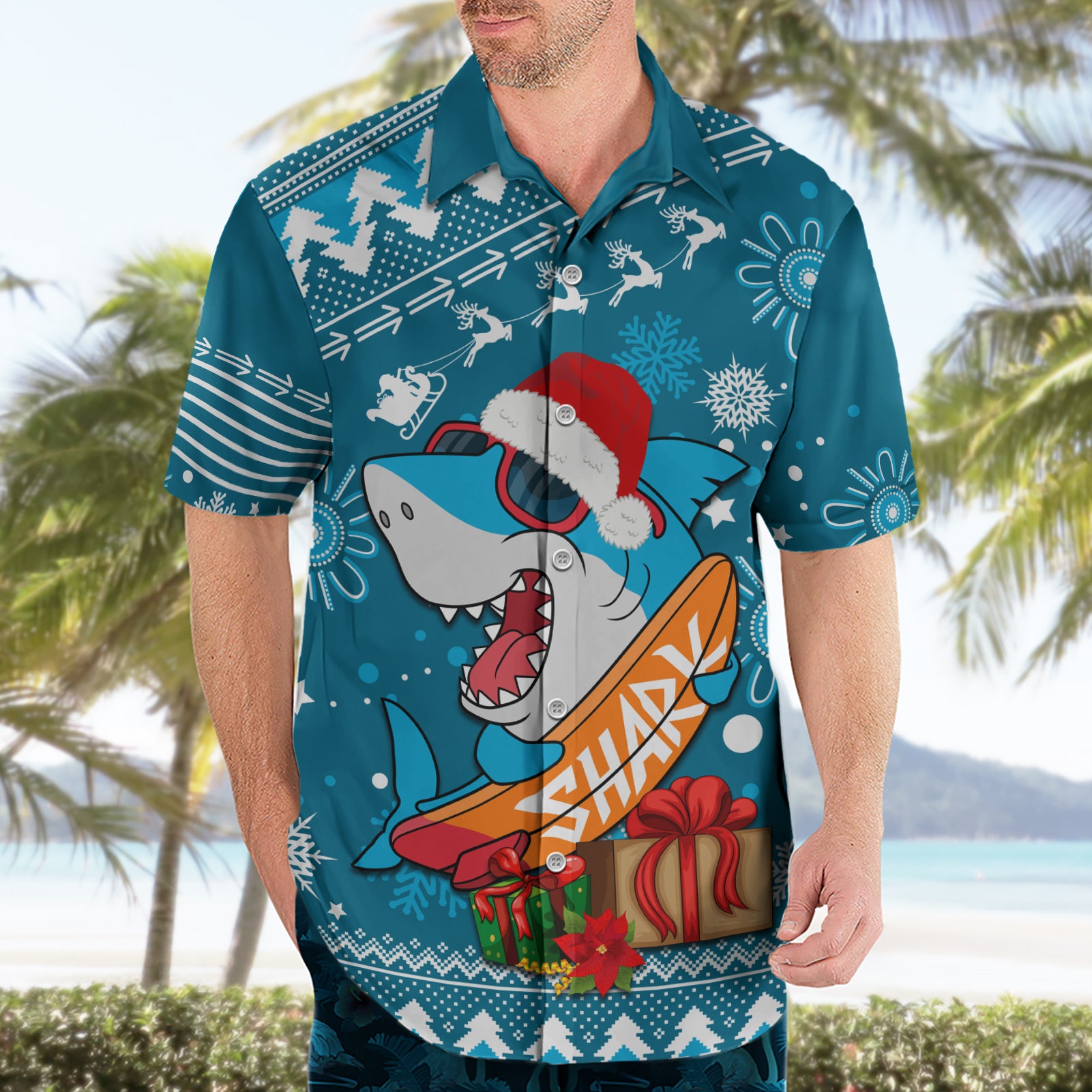 Custom Sharks Rugby Hawaiian Shirt Chirstmas Vibe 2023 - Vibe Hoodie Shop