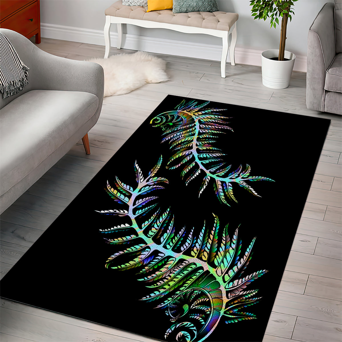 New Zealand Area Rug Aotearoa Silver Fern Mixed Papua Shell Green Vibe - Vibe Hoodie Shop