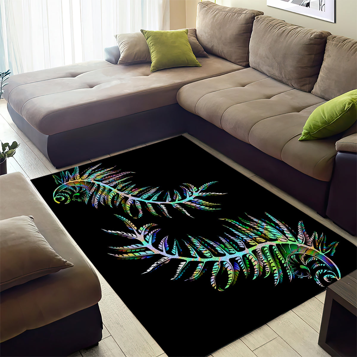 New Zealand Area Rug Aotearoa Silver Fern Mixed Papua Shell Green Vibe - Vibe Hoodie Shop