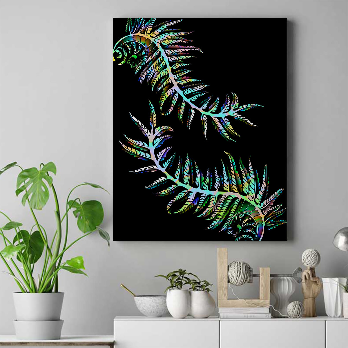 new-zealand-canvas-wall-art-aotearoa-silver-fern-mixed-papua-shell-green-vibe