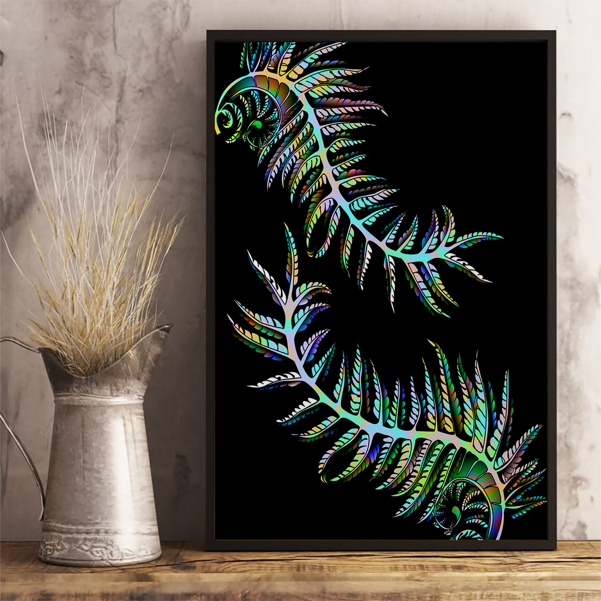 new-zealand-canvas-wall-art-aotearoa-silver-fern-mixed-papua-shell-green-vibe