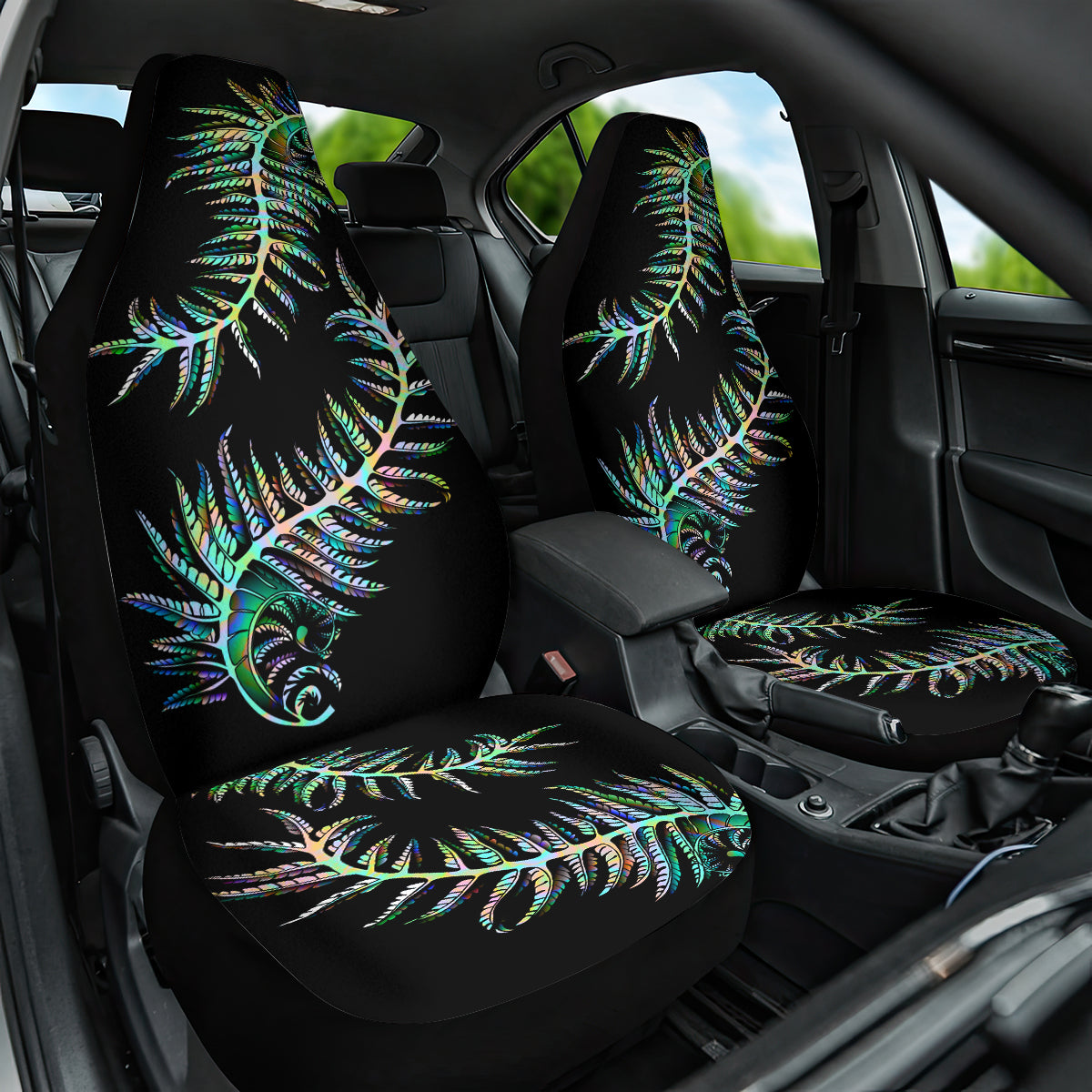 New Zealand Car Seat Cover Aotearoa Silver Fern Mixed Papua Shell Green Vibe - Vibe Hoodie Shop