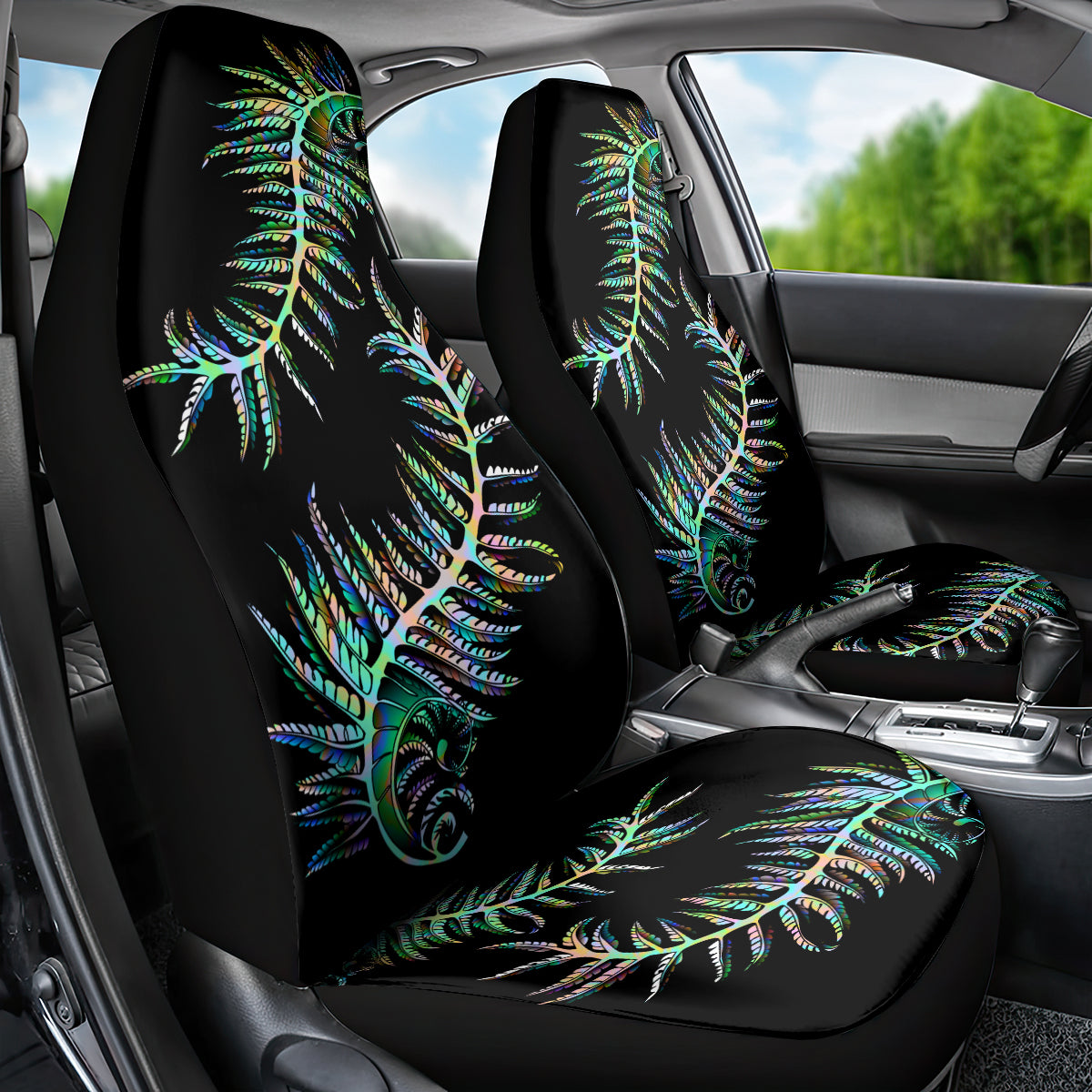 New Zealand Car Seat Cover Aotearoa Silver Fern Mixed Papua Shell Green Vibe - Vibe Hoodie Shop