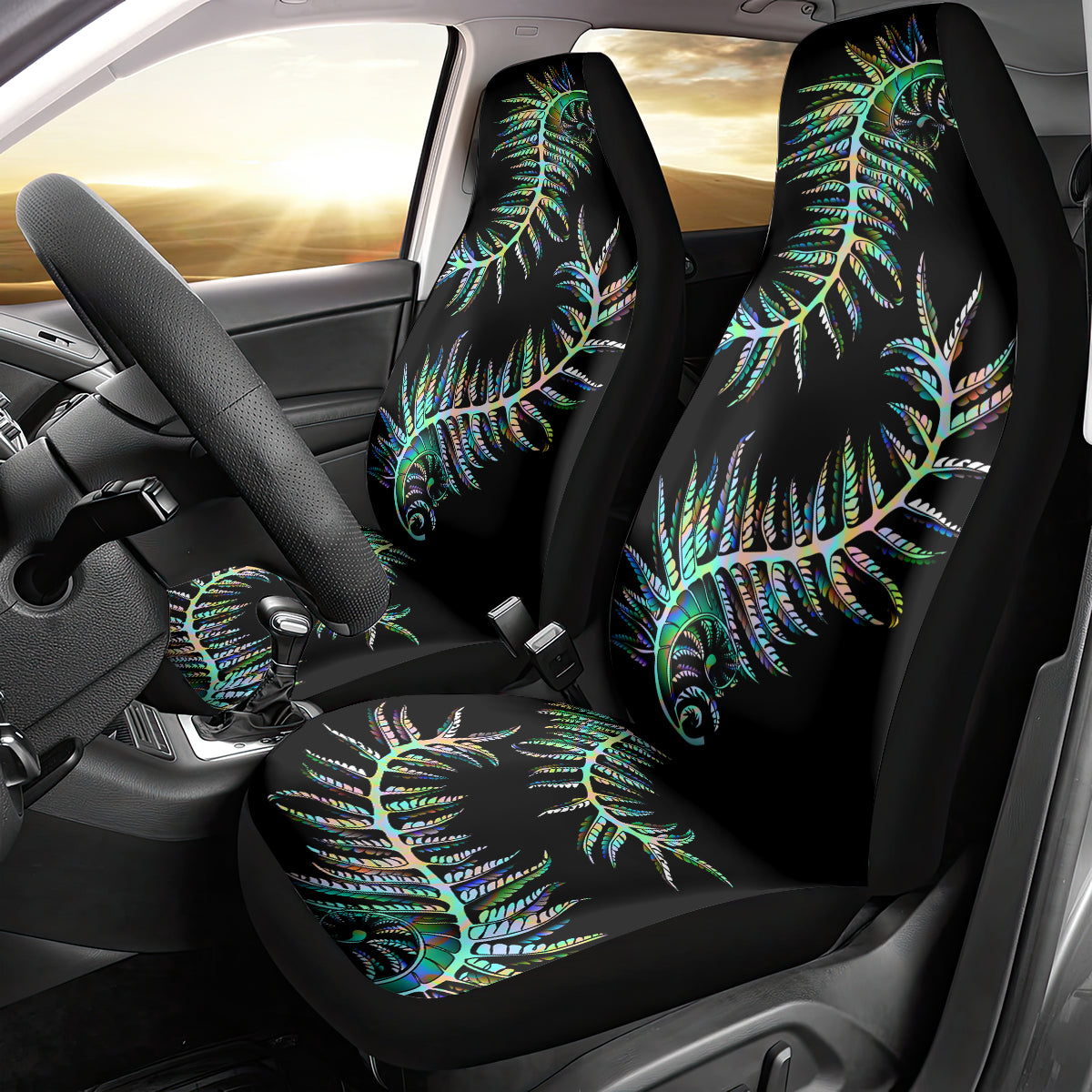 New Zealand Car Seat Cover Aotearoa Silver Fern Mixed Papua Shell Green Vibe - Vibe Hoodie Shop