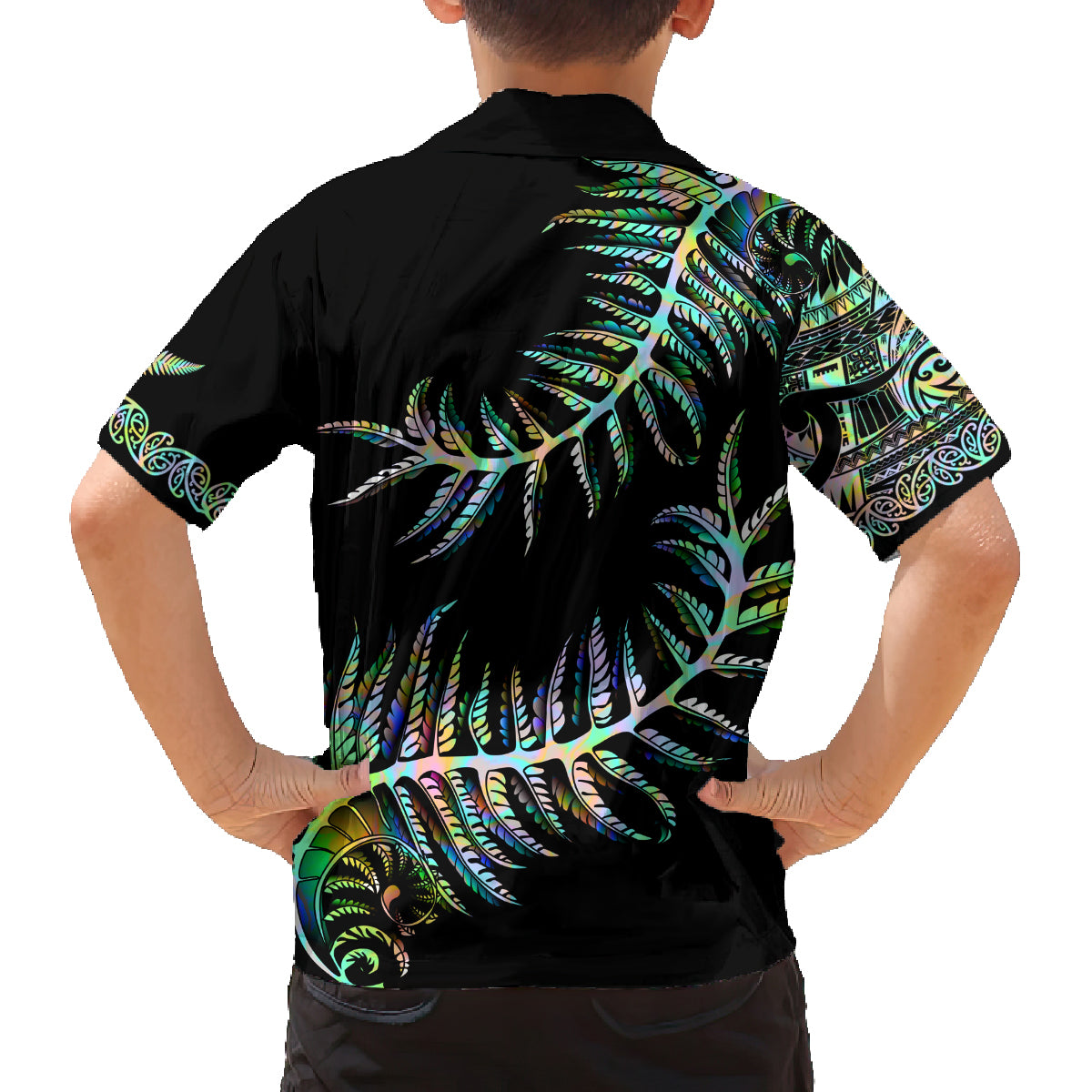 new-zealand-family-matching-long-sleeve-bodycon-dress-and-hawaiian-shirt-aotearoa-silver-fern-mixed-papua-shell-green-vibe