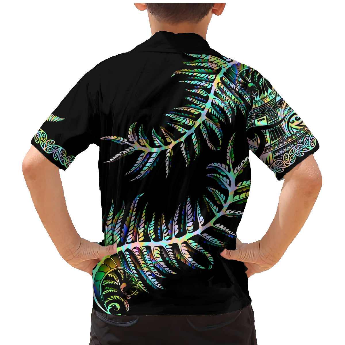 new-zealand-family-matching-mermaid-dress-and-hawaiian-shirt-aotearoa-silver-fern-mixed-papua-shell-green-vibe