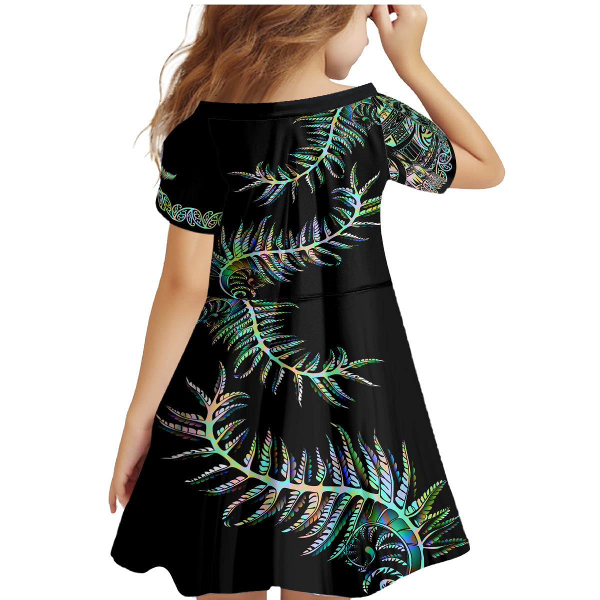 new-zealand-family-matching-mermaid-dress-and-hawaiian-shirt-aotearoa-silver-fern-mixed-papua-shell-green-vibe