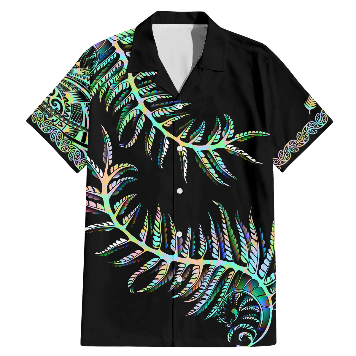 new-zealand-family-matching-mermaid-dress-and-hawaiian-shirt-aotearoa-silver-fern-mixed-papua-shell-green-vibe