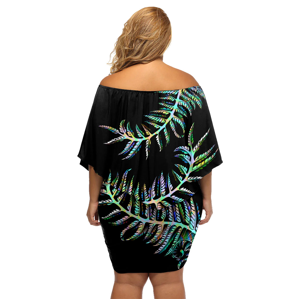 new-zealand-family-matching-off-shoulder-short-dress-and-hawaiian-shirt-aotearoa-silver-fern-mixed-papua-shell-green-vibe