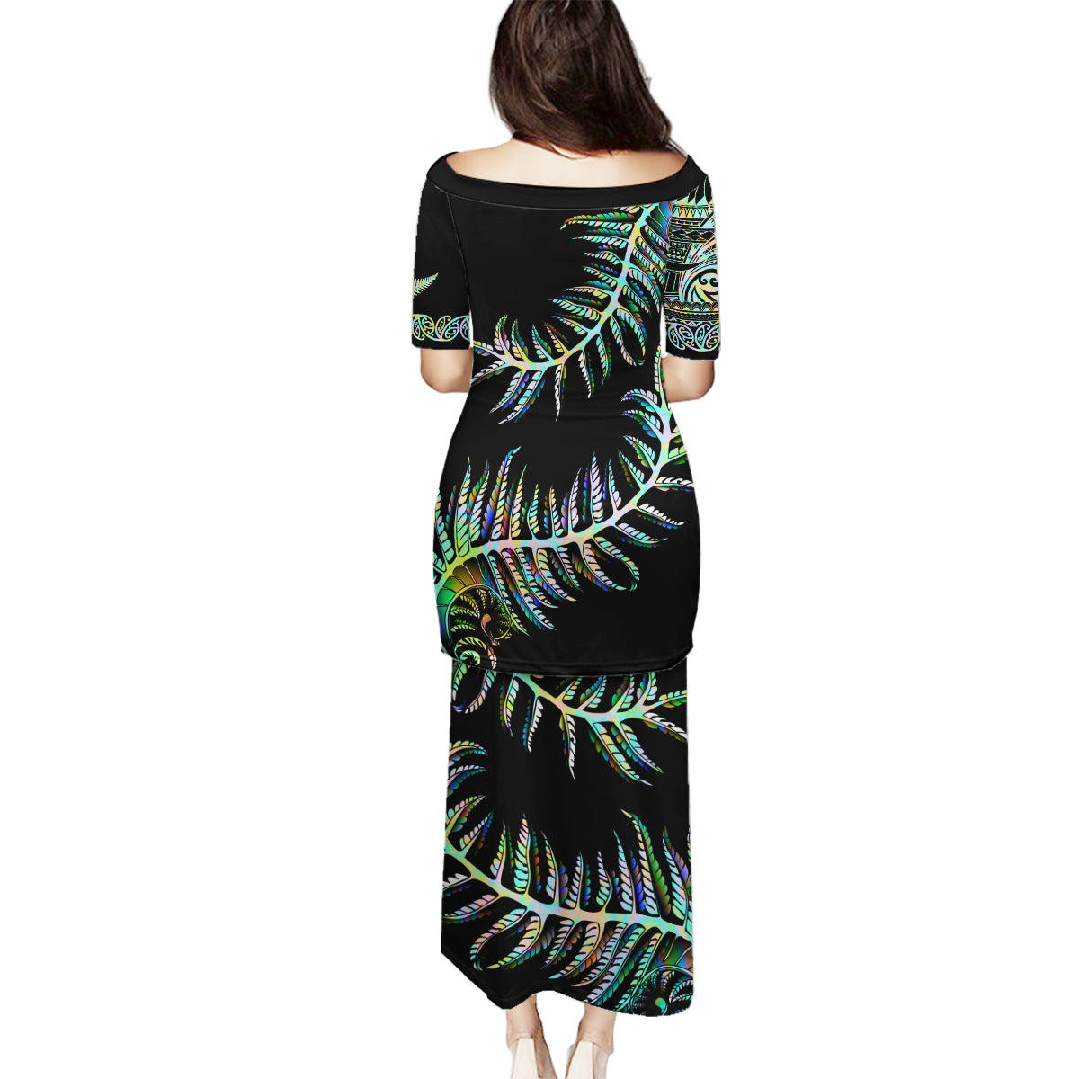 new-zealand-family-matching-puletasi-dress-and-hawaiian-shirt-aotearoa-silver-fern-mixed-papua-shell-green-vibe